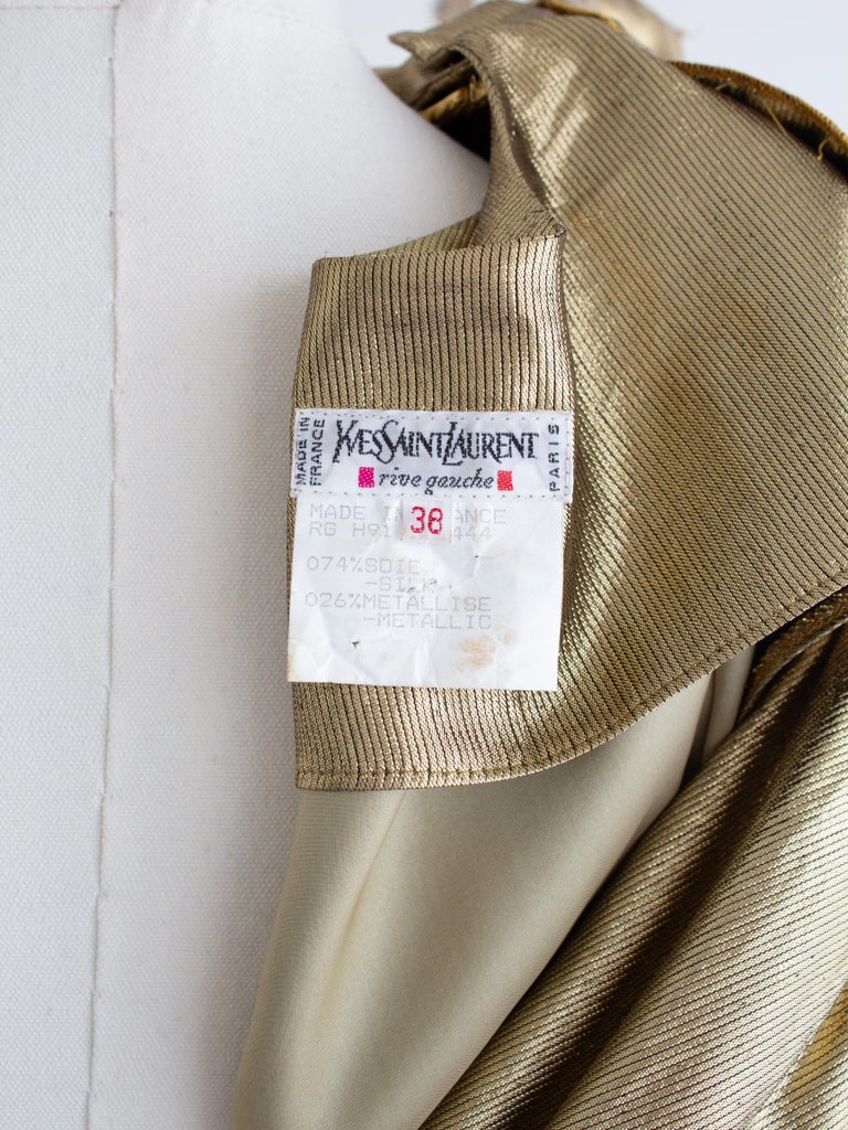 Yves Saint Laurent F/W 1991 Liquid Gold Silk Lame Draped Evening Dress Gown  at 1stDibs