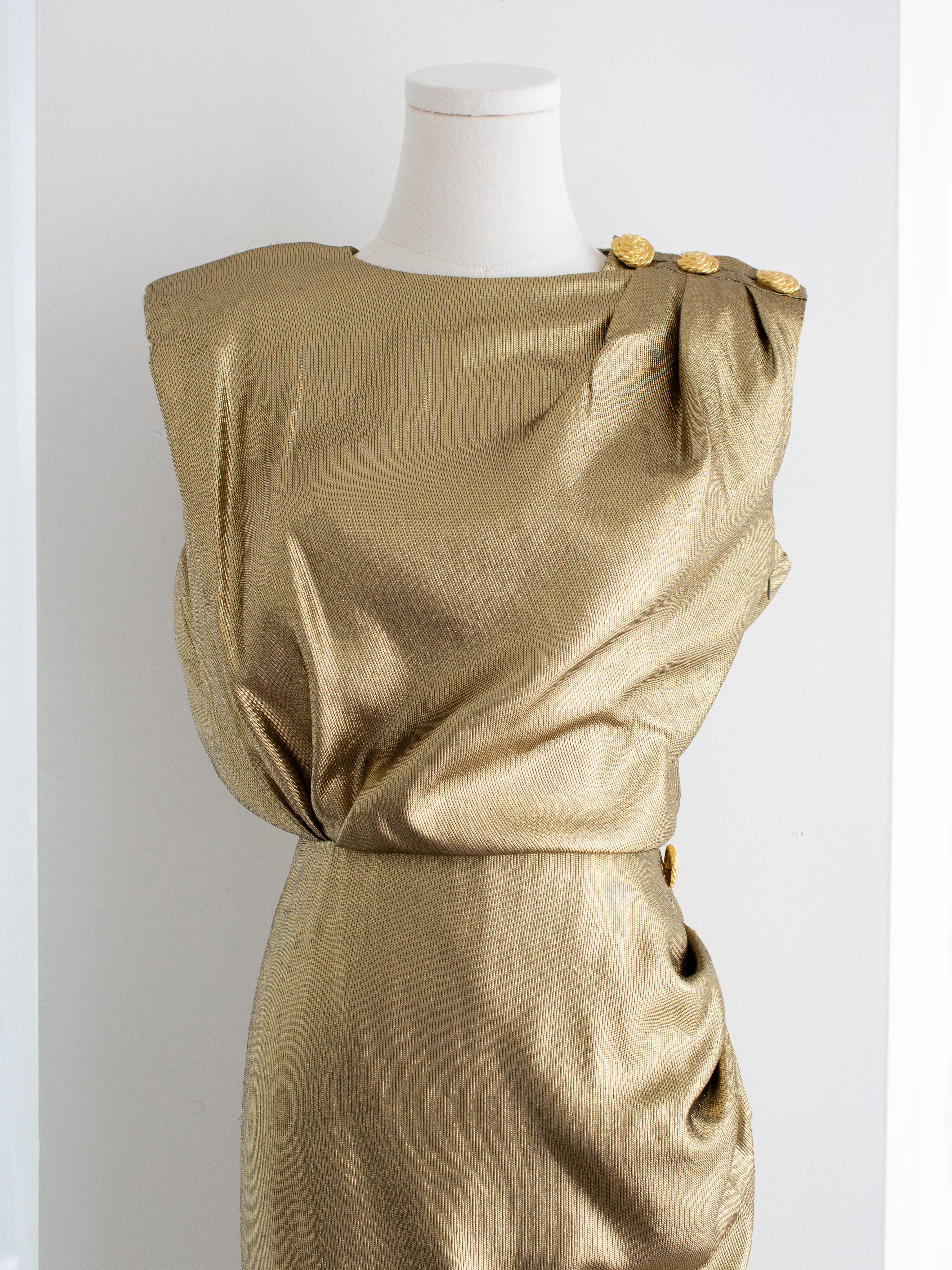 Yves Saint Laurent F/W 1991 Flüssiggold Seide Lame Drapierte Abendkleid Kleid im Angebot 2