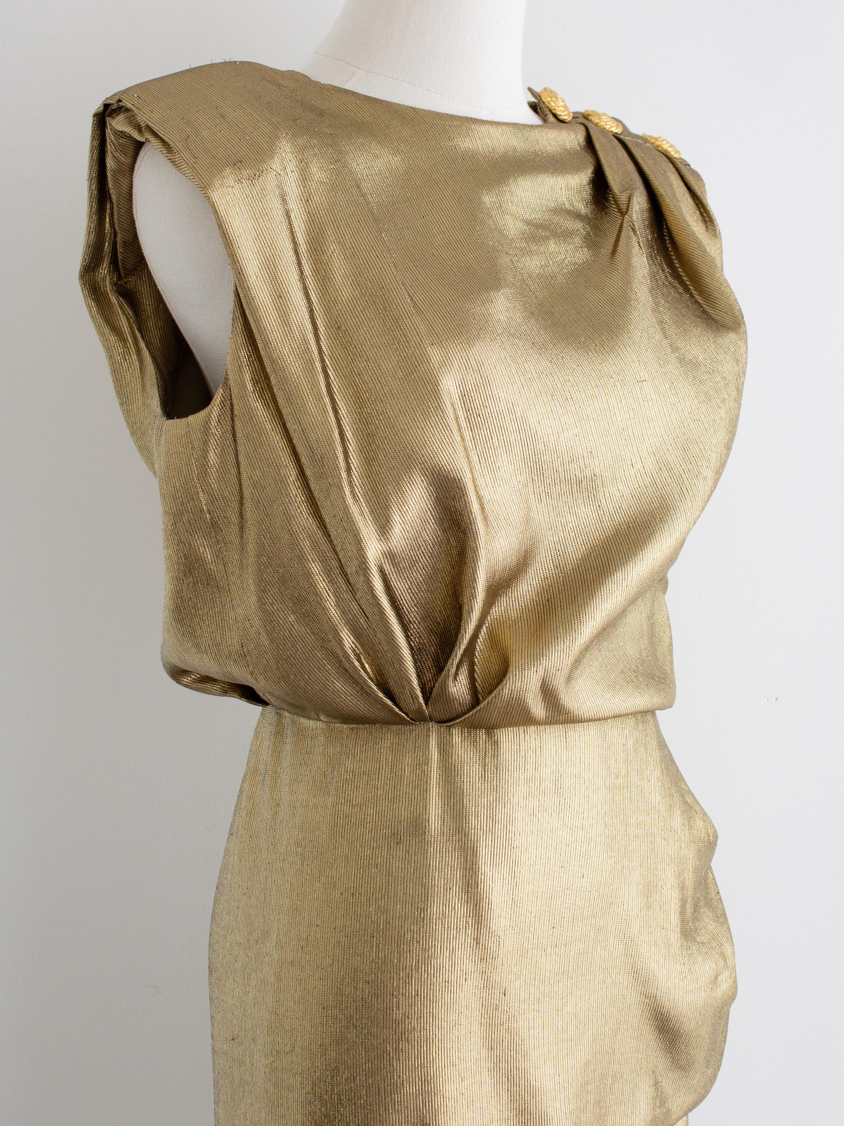 Yves Saint Laurent F/W 1991 Flüssiggold Seide Lame Drapierte Abendkleid Kleid im Angebot 3