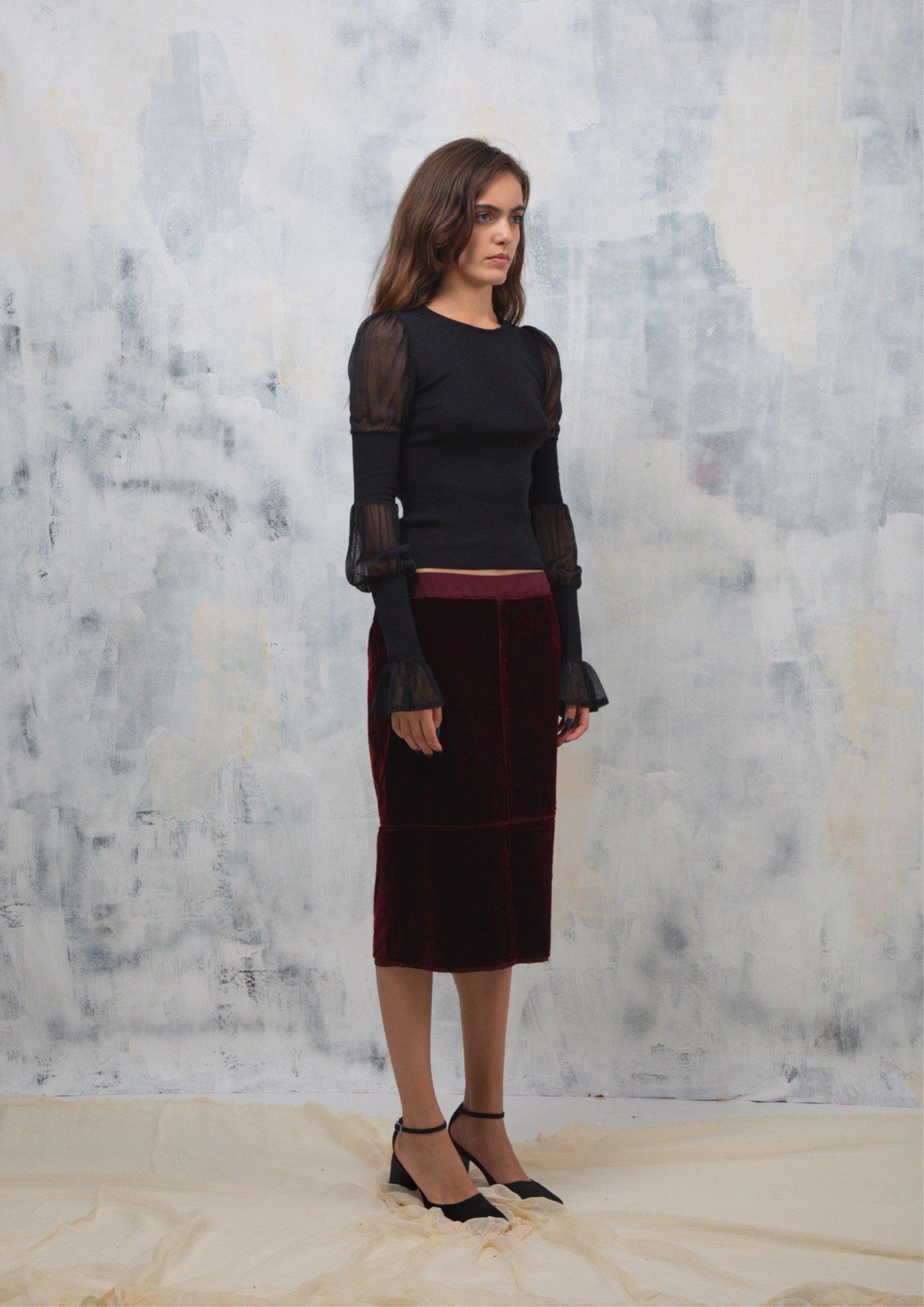 Nero Yves Saint Laurent - A/I 2002 - Gonna da passerella in velluto bordeaux in vendita