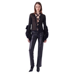 Yves Saint Laurent Camicetta in seta nera con cravatta per la passerella dell'A/I 2002