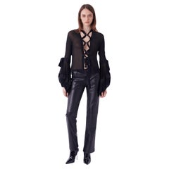Yves Saint Laurent - Chemisier à nouer en soie noire pour le défilé F/W 2002