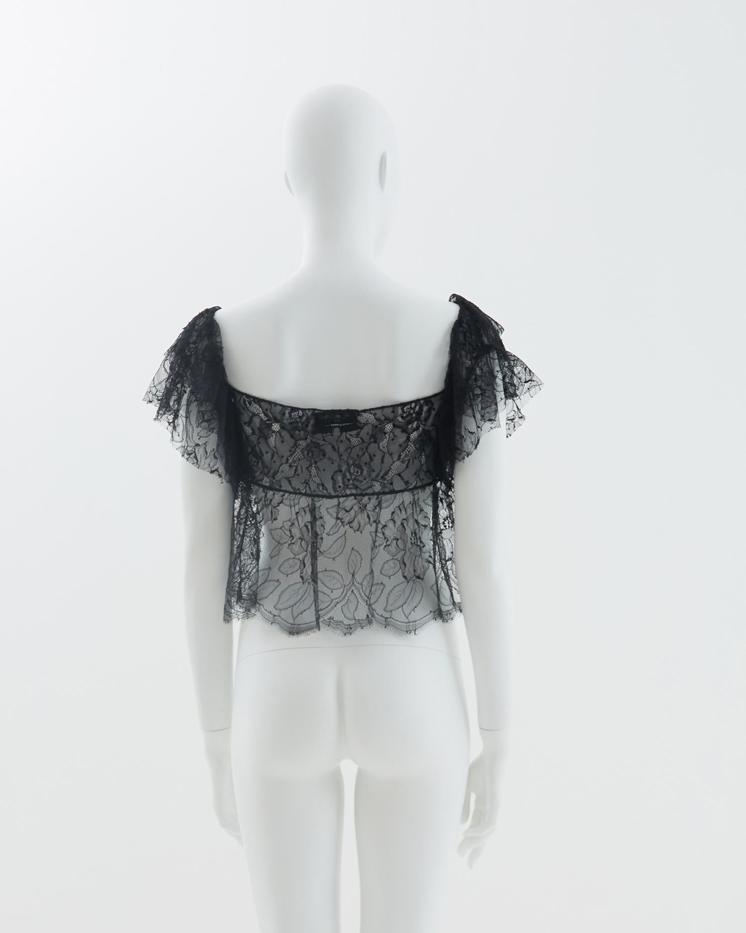 Yves Saint Laurent F/W 2003 Black lace crop top In Excellent Condition In Milano, IT