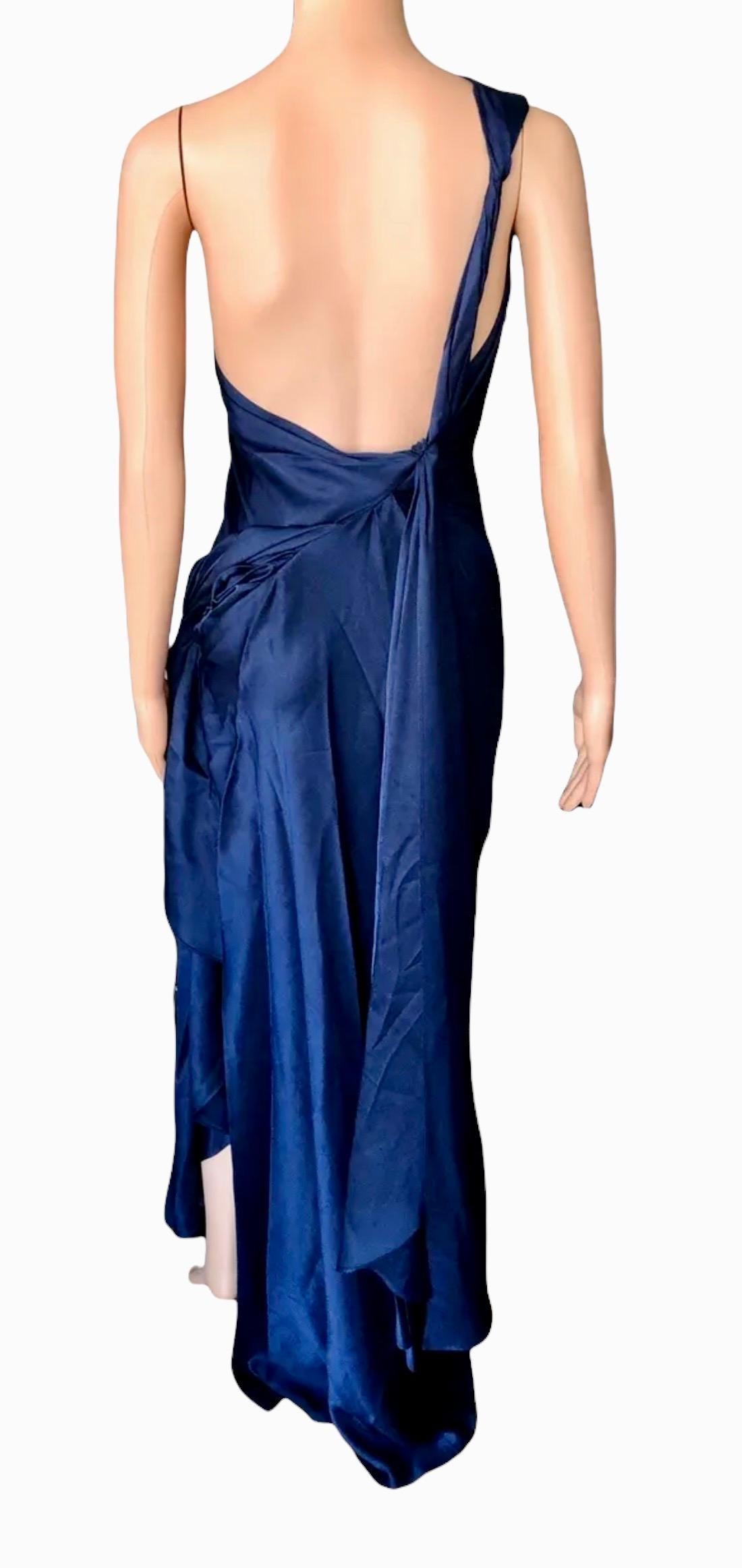 Purple Yves Saint Laurent F/W 2010 Runway One Shoulder Backless Navy Evening Dress Gown