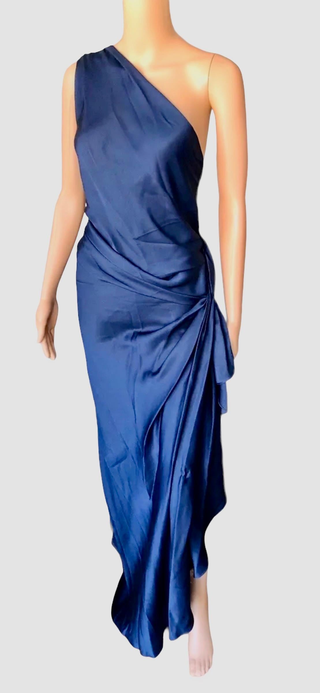 Yves Saint Laurent F/W 2010 Runway One Shoulder Backless Navy Evening Dress Gown In Good Condition In Naples, FL