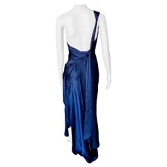 Yves Saint Laurent F/W 2010 Runway One Shoulder Backless Navy Evening Dress Gown