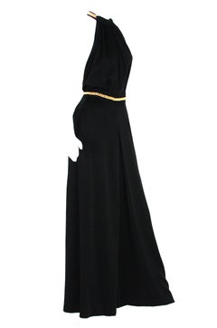Yves Saint Laurent F/W 2011 Gold Chain-Embellished Crepe Black Jumpsuit Fr. 38