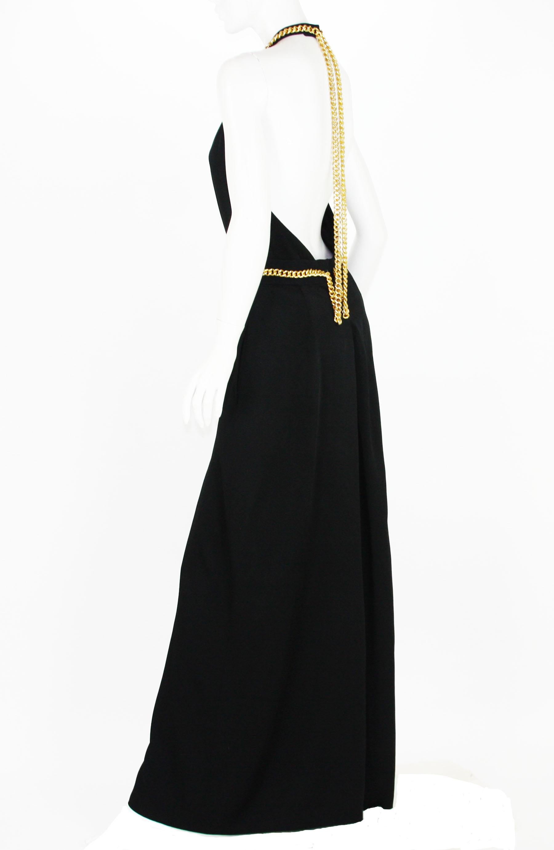 Yves Saint Laurent F/W 2011 Goldkette-verzierter schwarzer Jumpsuit aus Krepp Fr. 38 Damen im Angebot