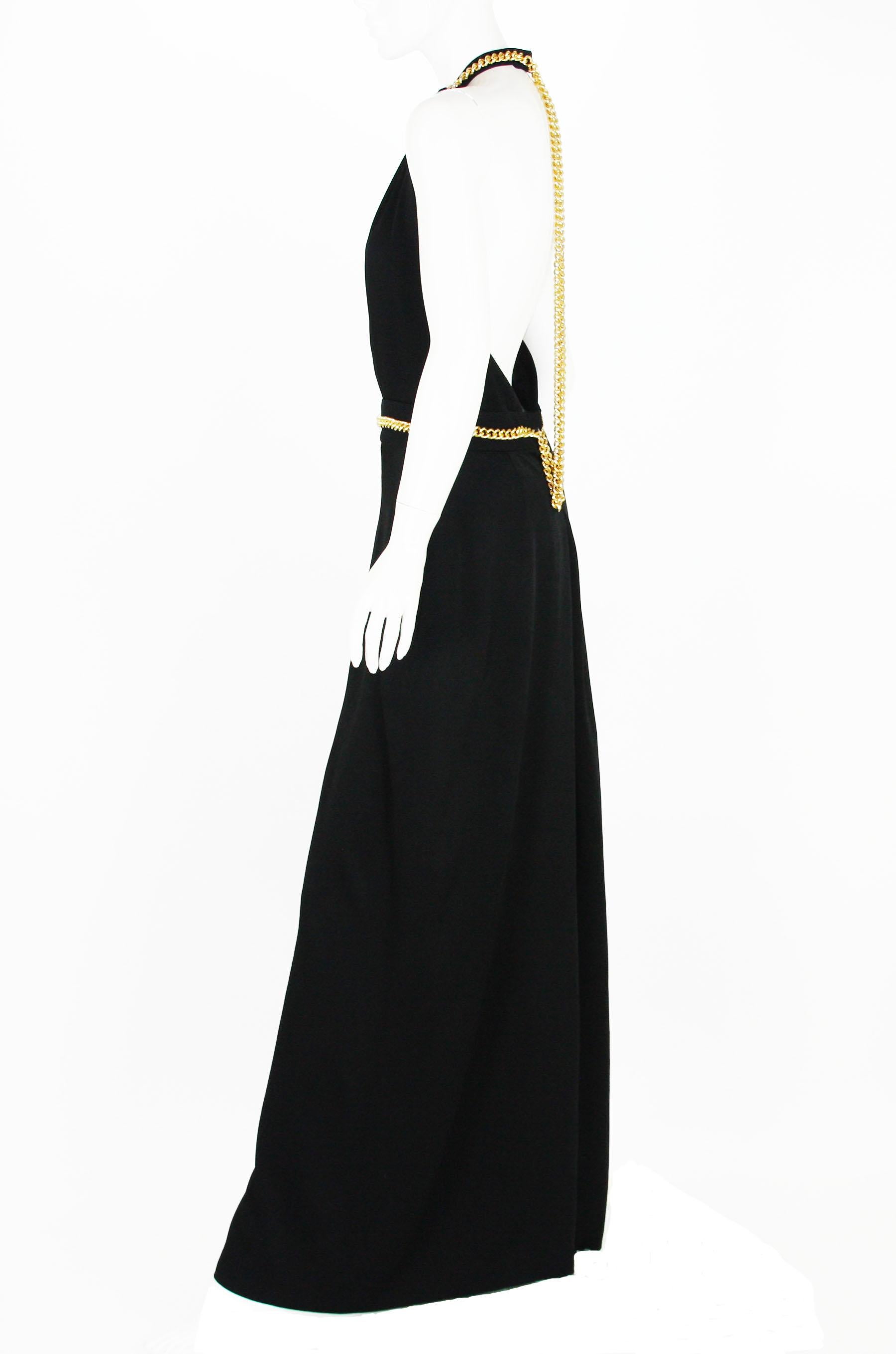 Yves Saint Laurent F/W 2011 Goldkette-verzierter schwarzer Jumpsuit aus Krepp Fr. 38 im Angebot 1