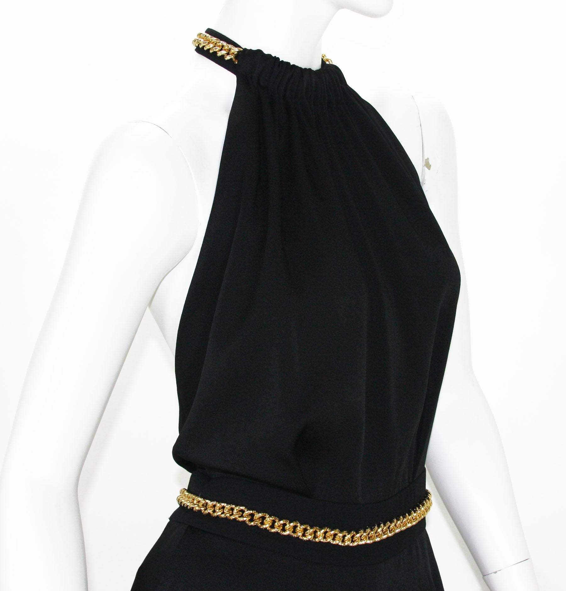 Women's Yves Saint Laurent F/W 2011 Gold Chain-Embellished Crepe Black Jumpsuit Fr. 38 For Sale