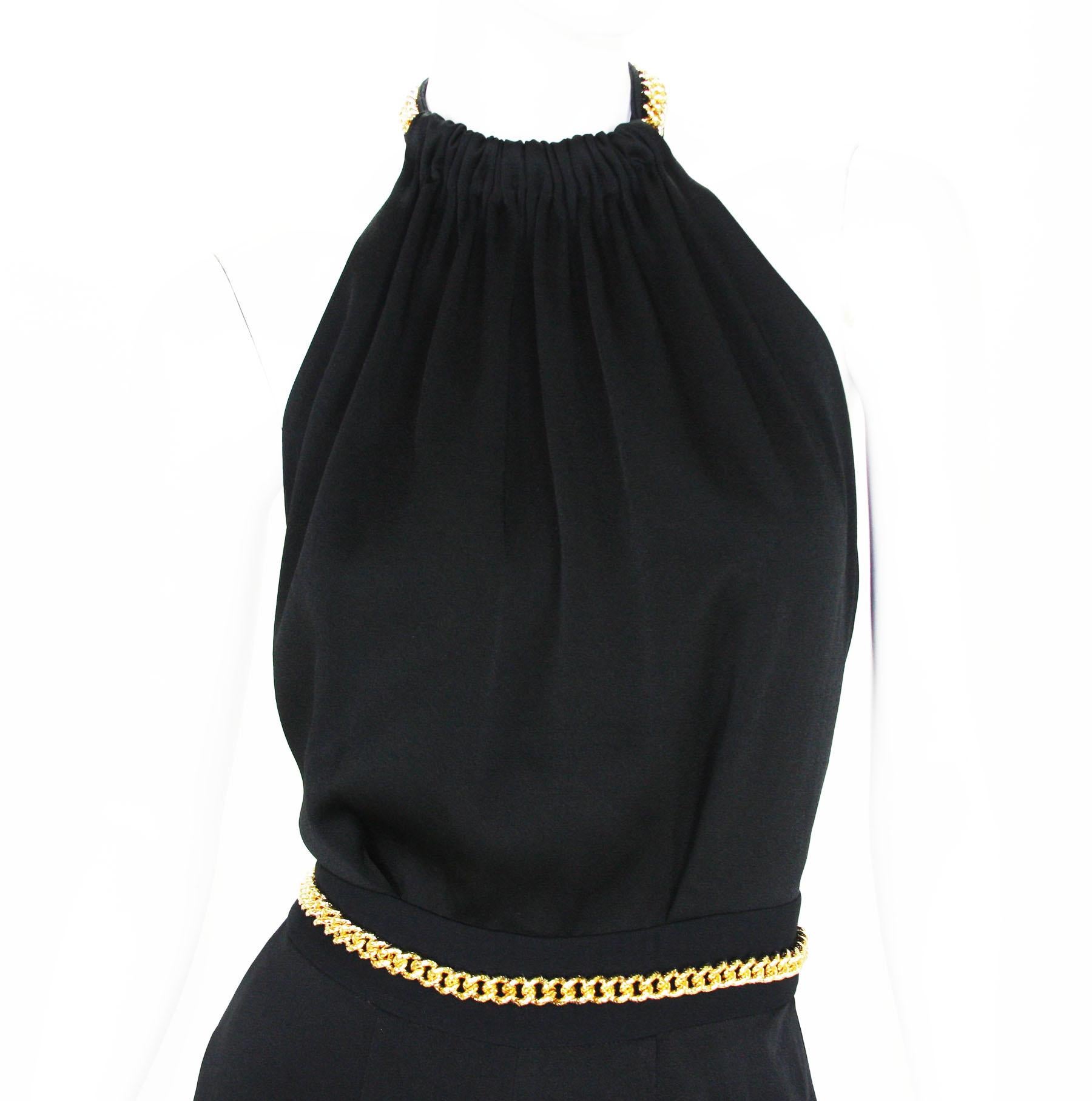 Yves Saint Laurent F/W 2011 Gold Chain-Embellished Crepe Black Jumpsuit Fr. 38 For Sale 1