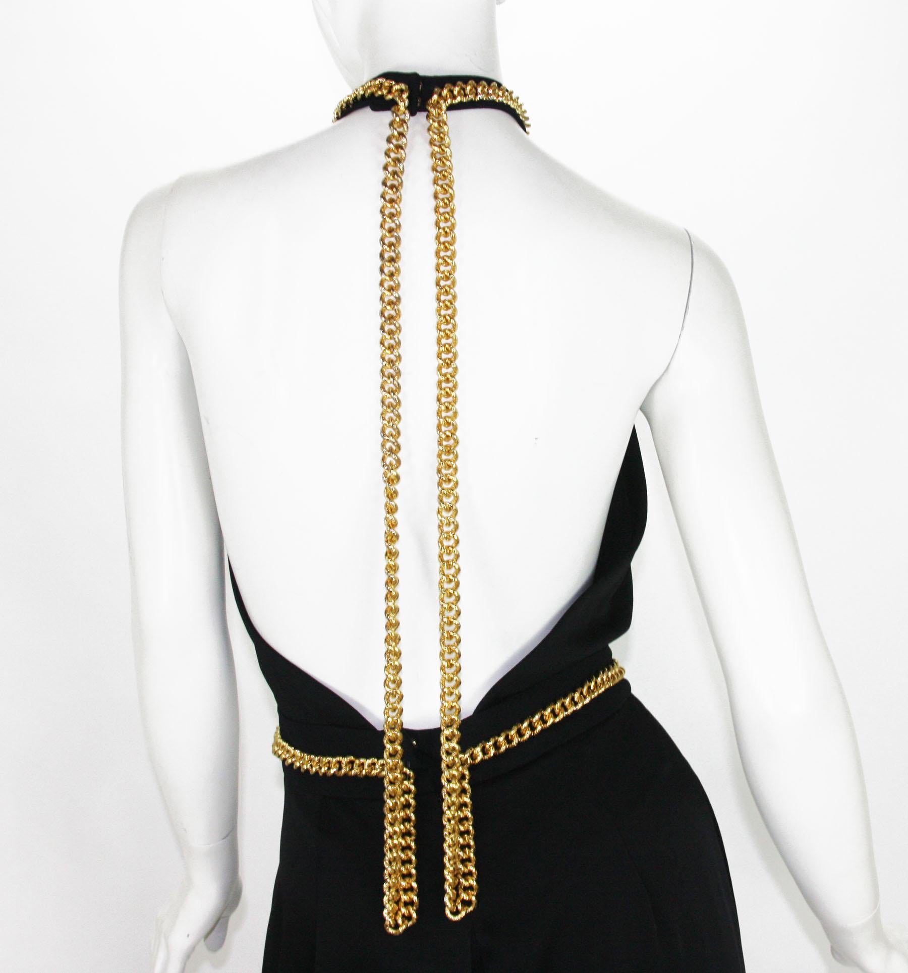 Yves Saint Laurent F/W 2011 Gold Chain-Embellished Crepe Black Jumpsuit Fr. 38 For Sale 2
