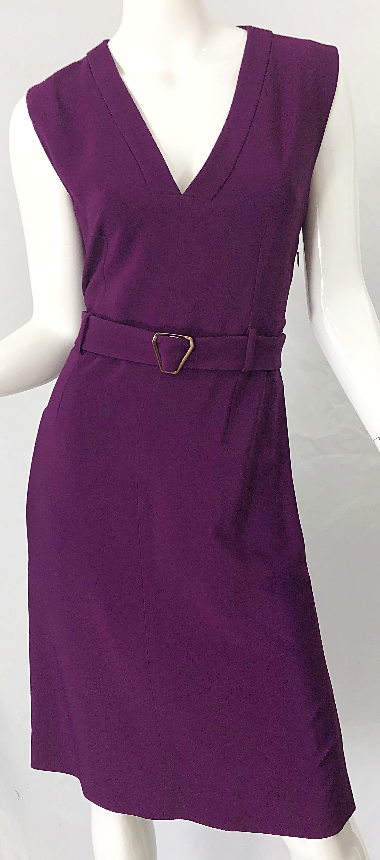 Yves Saint Laurent F/W 2012 Stefano Pilati Size 42 US 10 Purple Belted YSL Dress 4