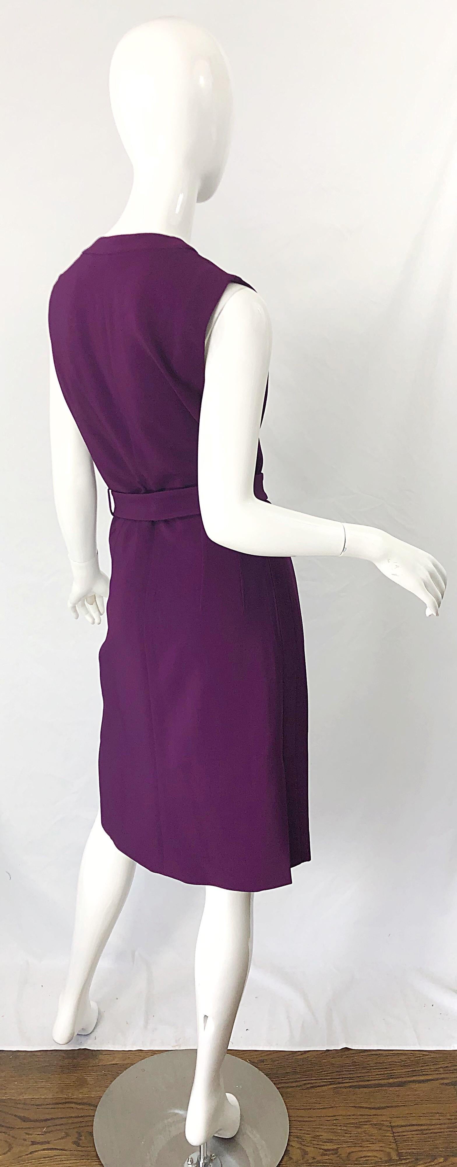Yves Saint Laurent F/W 2012 Stefano Pilati Size 42 US 10 Purple Belted YSL Dress In Excellent Condition In San Diego, CA