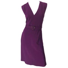 Yves Saint Laurent F/W 2012 Stefano Pilati Size 42 US 10 Purple Belted YSL Dress