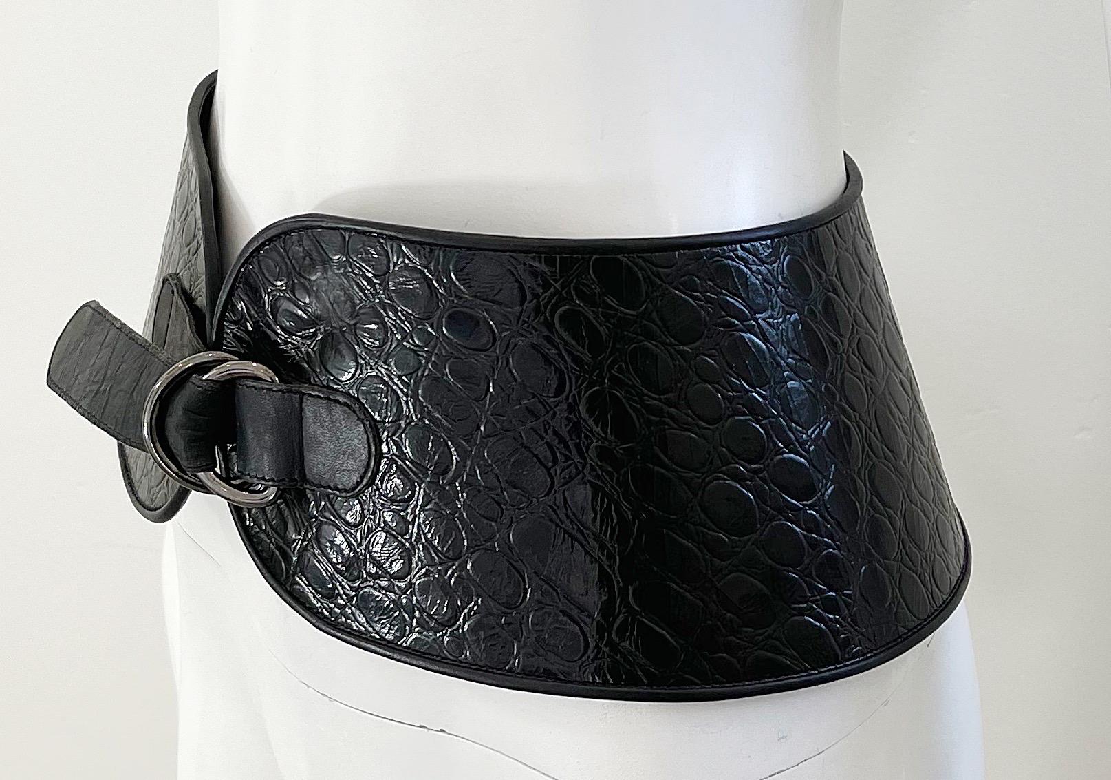 Yves Saint Laurent F/W 87 Runway Black Croc Embossed Leather Vintage 80s Belt  For Sale 3
