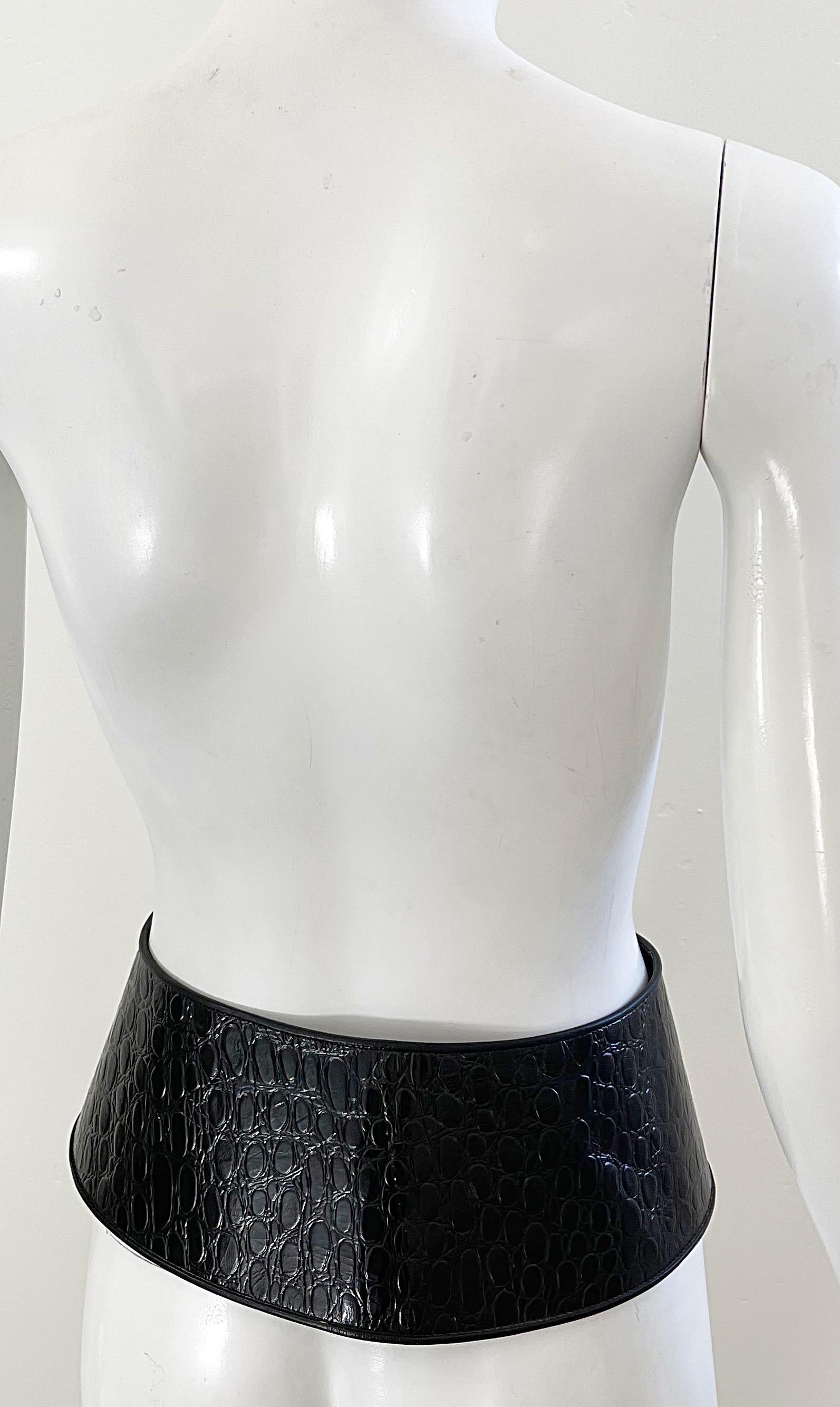Yves Saint Laurent F/W 87 Runway Black Croc Embossed Leather Vintage 80s Belt For Sale 1