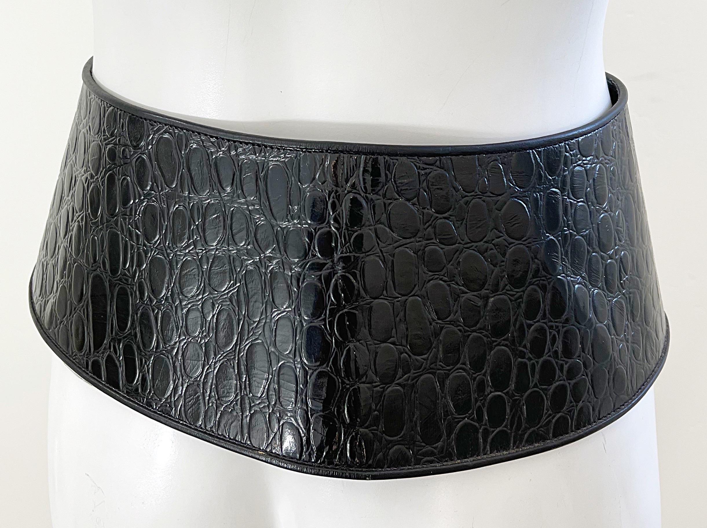 Yves Saint Laurent F/W 87 Runway Black Croc Embossed Leather Vintage 80s Belt  For Sale 2