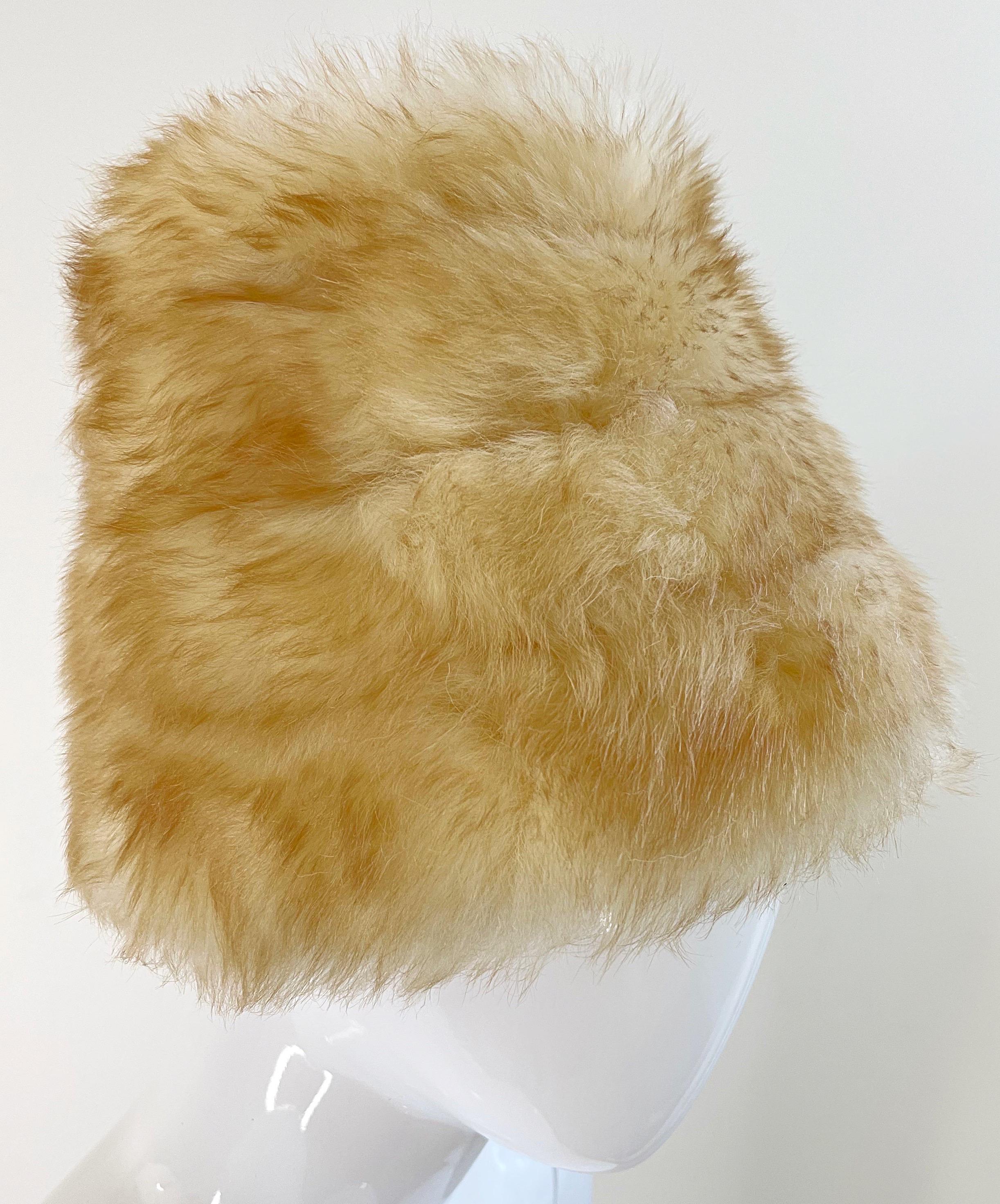 Yves Saint Laurent Fall 1976 Russian Collection Shearling Honey Tan Fur Hat 70s 6
