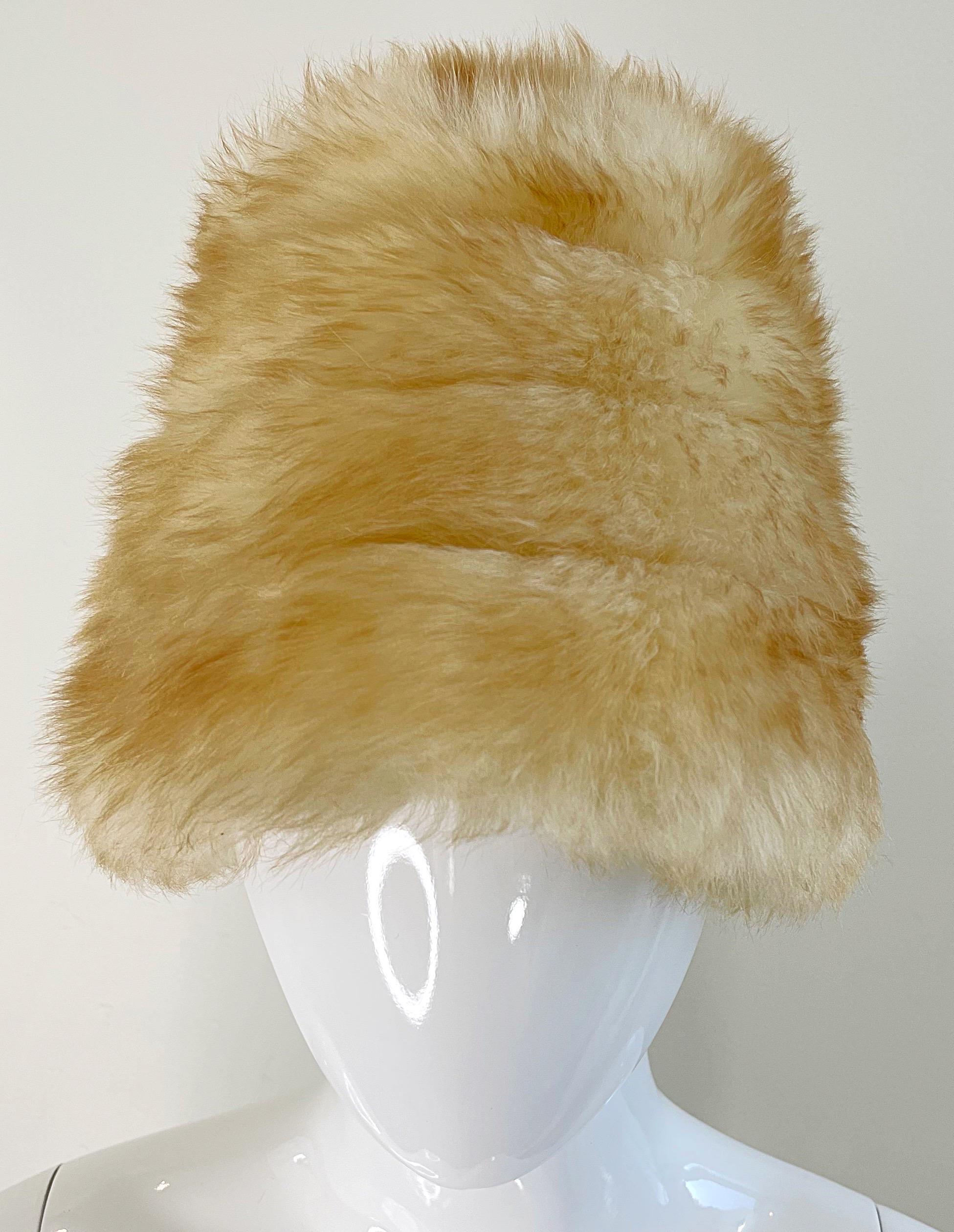 Yves Saint Laurent Fall 1976 Russian Collection Shearling Honey Tan Fur Hat 70s 8
