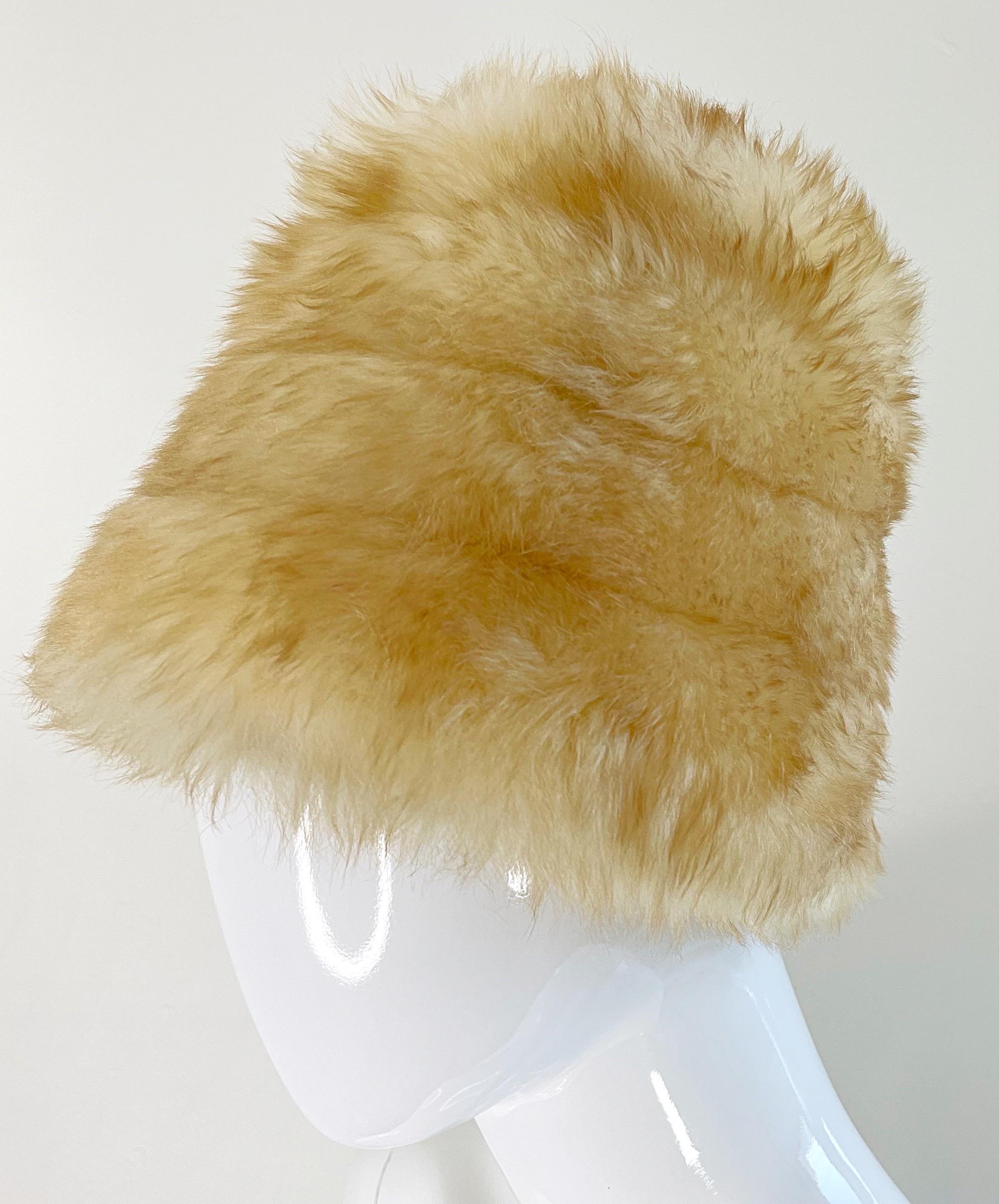 Yves Saint Laurent Fall 1976 Russian Collection Shearling Honey Tan Fur Hat 70s 10