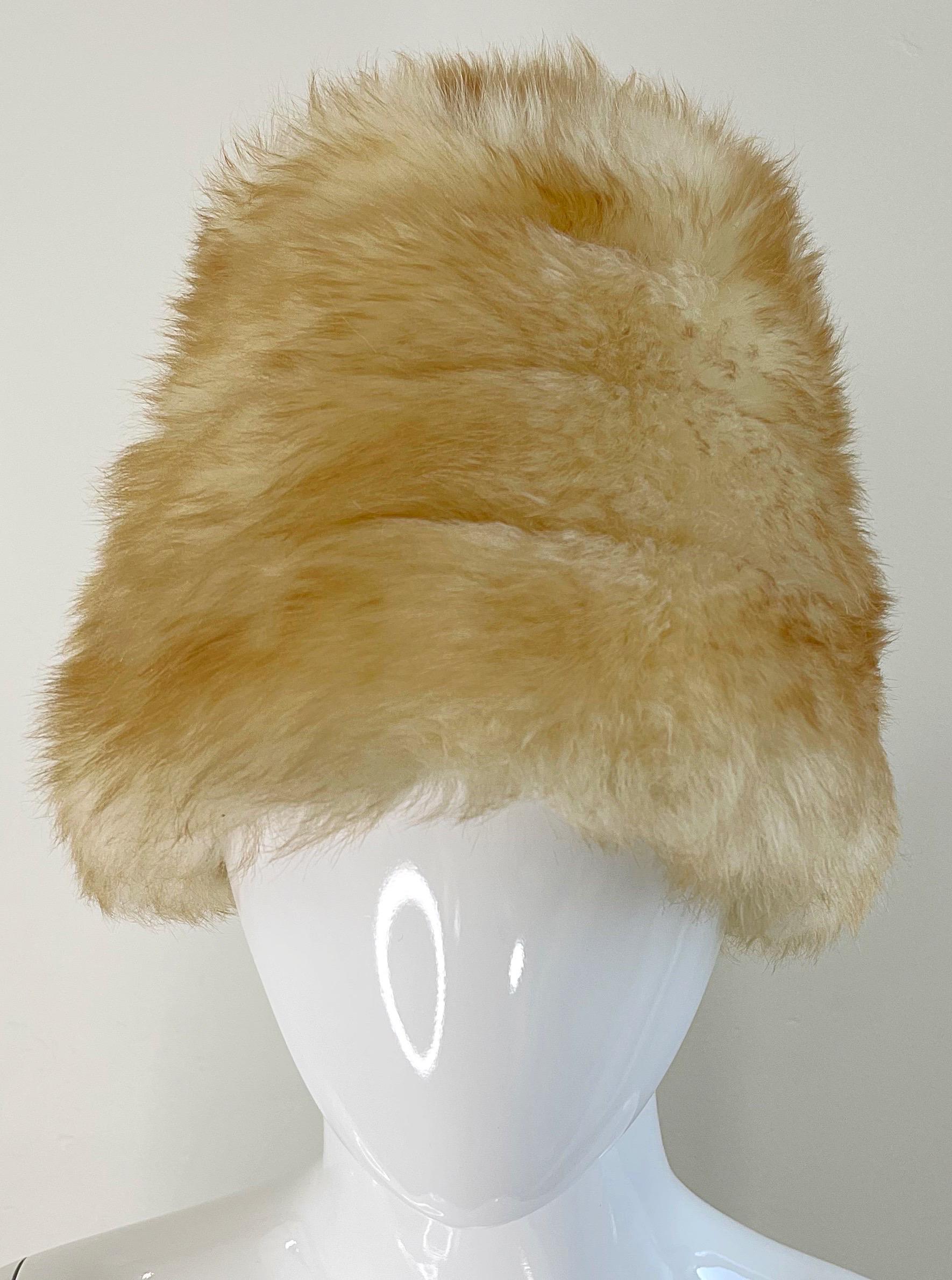 Women's Yves Saint Laurent Fall 1976 Russian Collection Shearling Honey Tan Fur Hat 70s