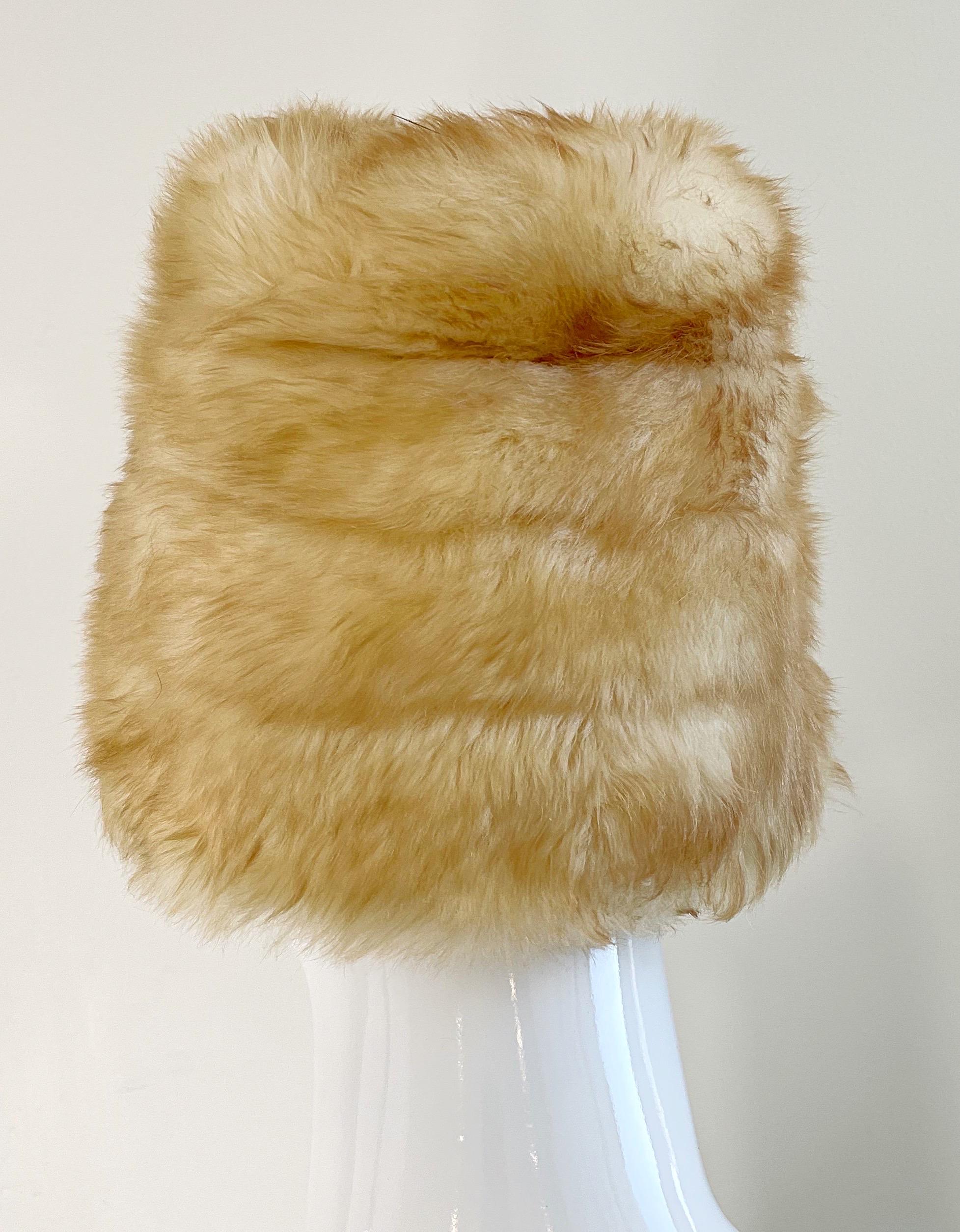Yves Saint Laurent Fall 1976 Russian Collection Shearling Honey Tan Fur Hat 70s 2