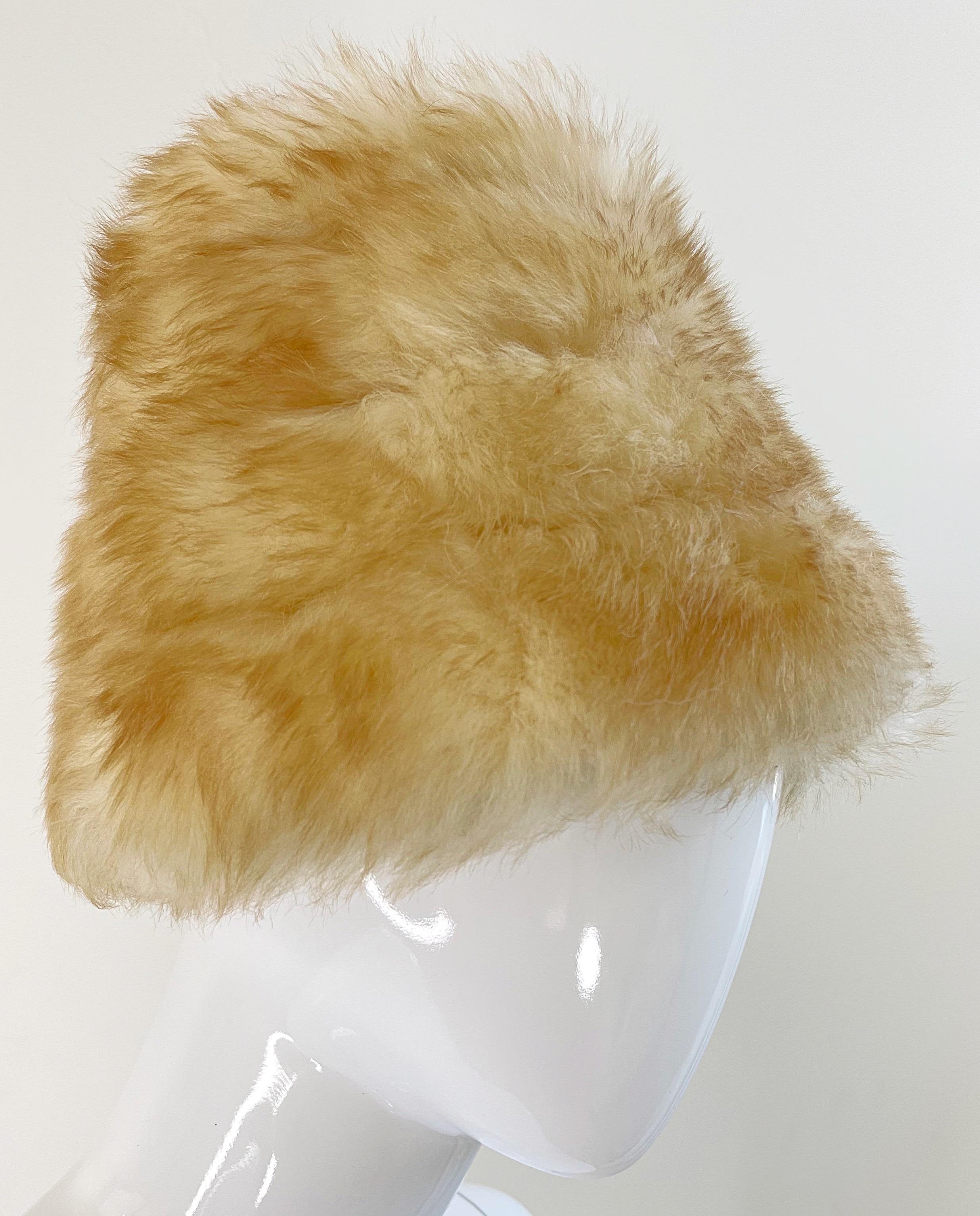 Yves Saint Laurent Fall 1976 Russian Collection Shearling Honey Tan Fur Hat 70s 3