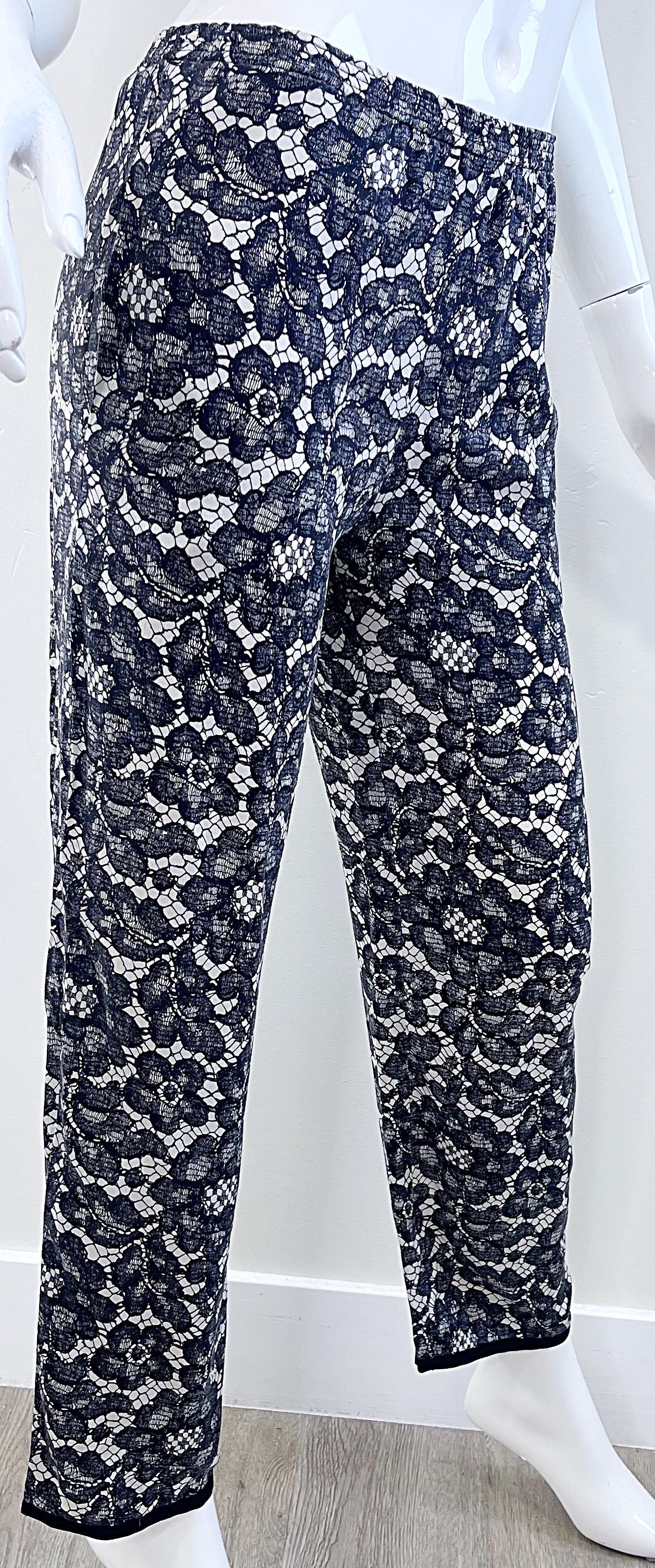 Yves Saint Laurent Fall 1984 Trompe l’oeil Black and White Lace Print Silk Pants For Sale 6