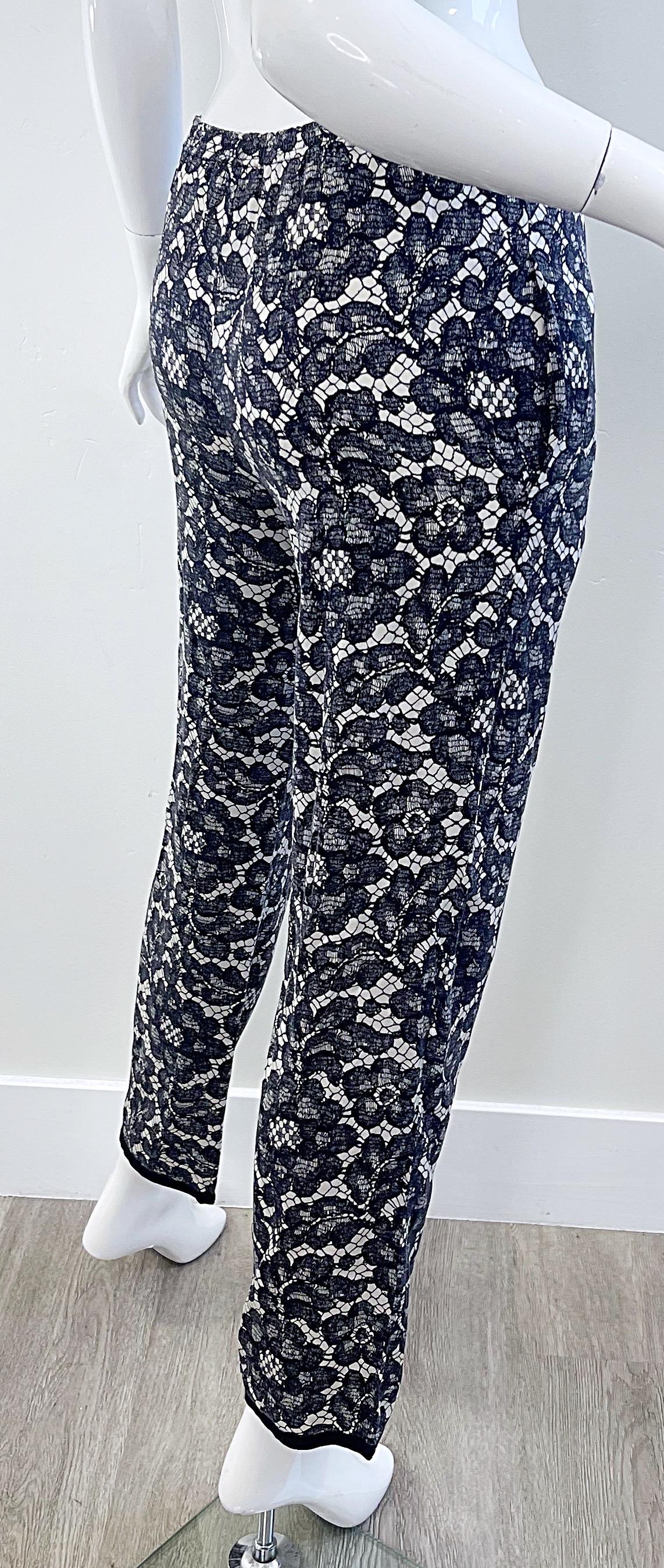 Yves Saint Laurent Fall 1984 Trompe l’oeil Black and White Lace Print Silk Pants For Sale 8