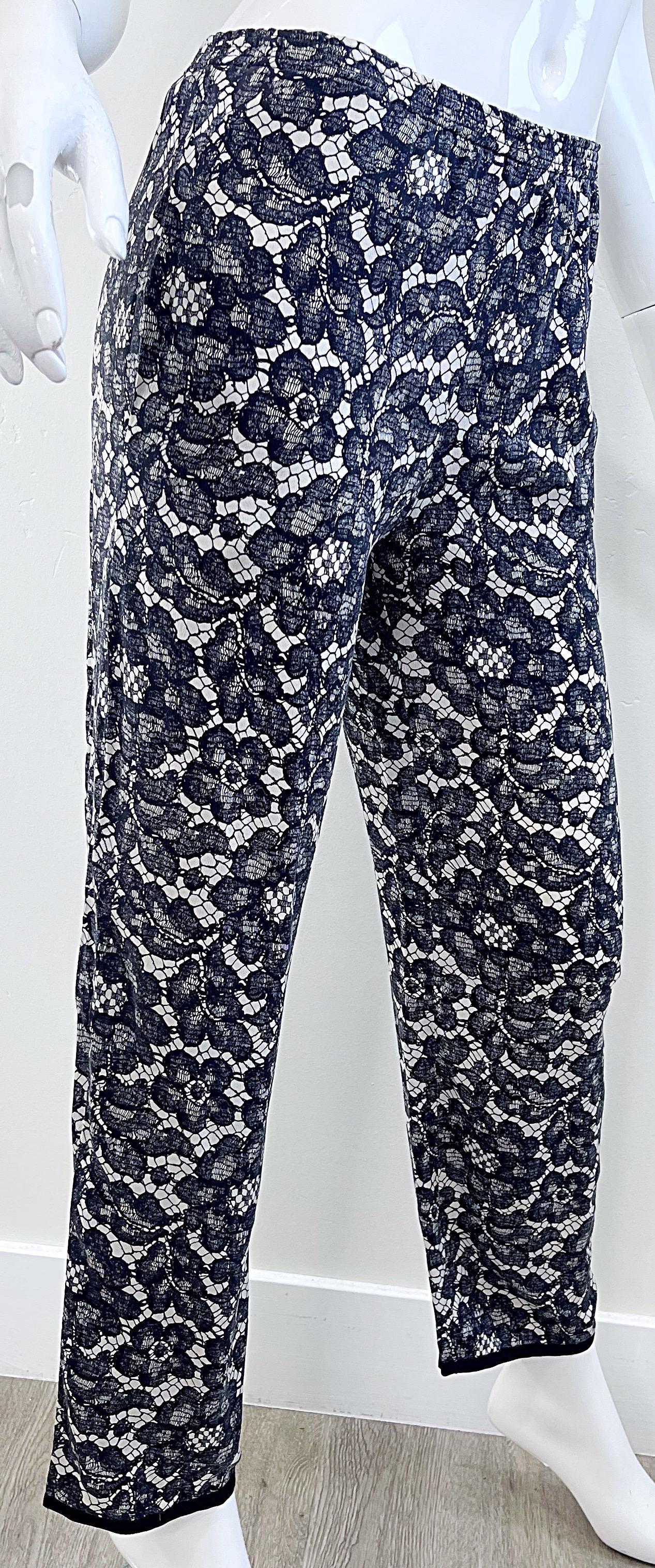 Yves Saint Laurent Fall 1984 Trompe l’oeil Black and White Lace Print Silk Pants For Sale 9