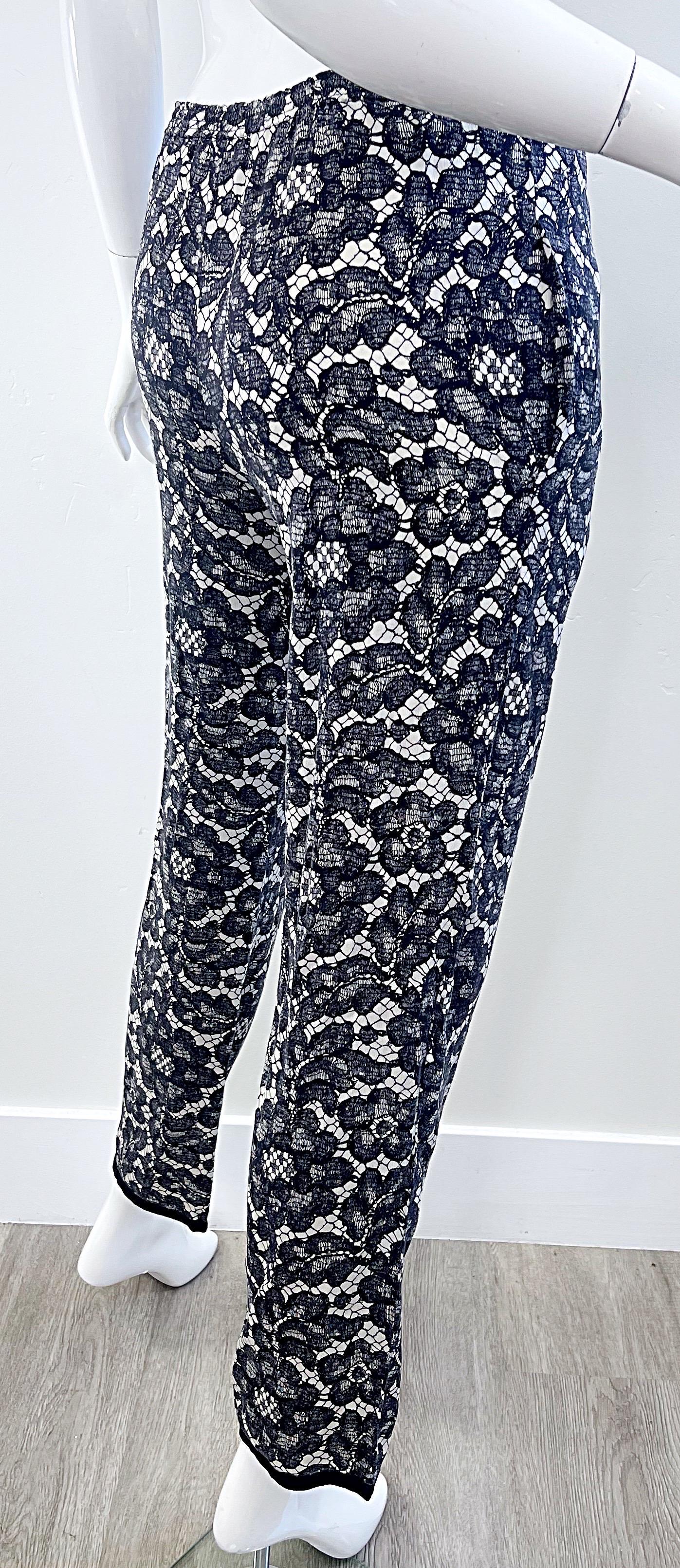 Yves Saint Laurent Fall 1984 Trompe l’oeil Black and White Lace Print Silk Pants For Sale 10
