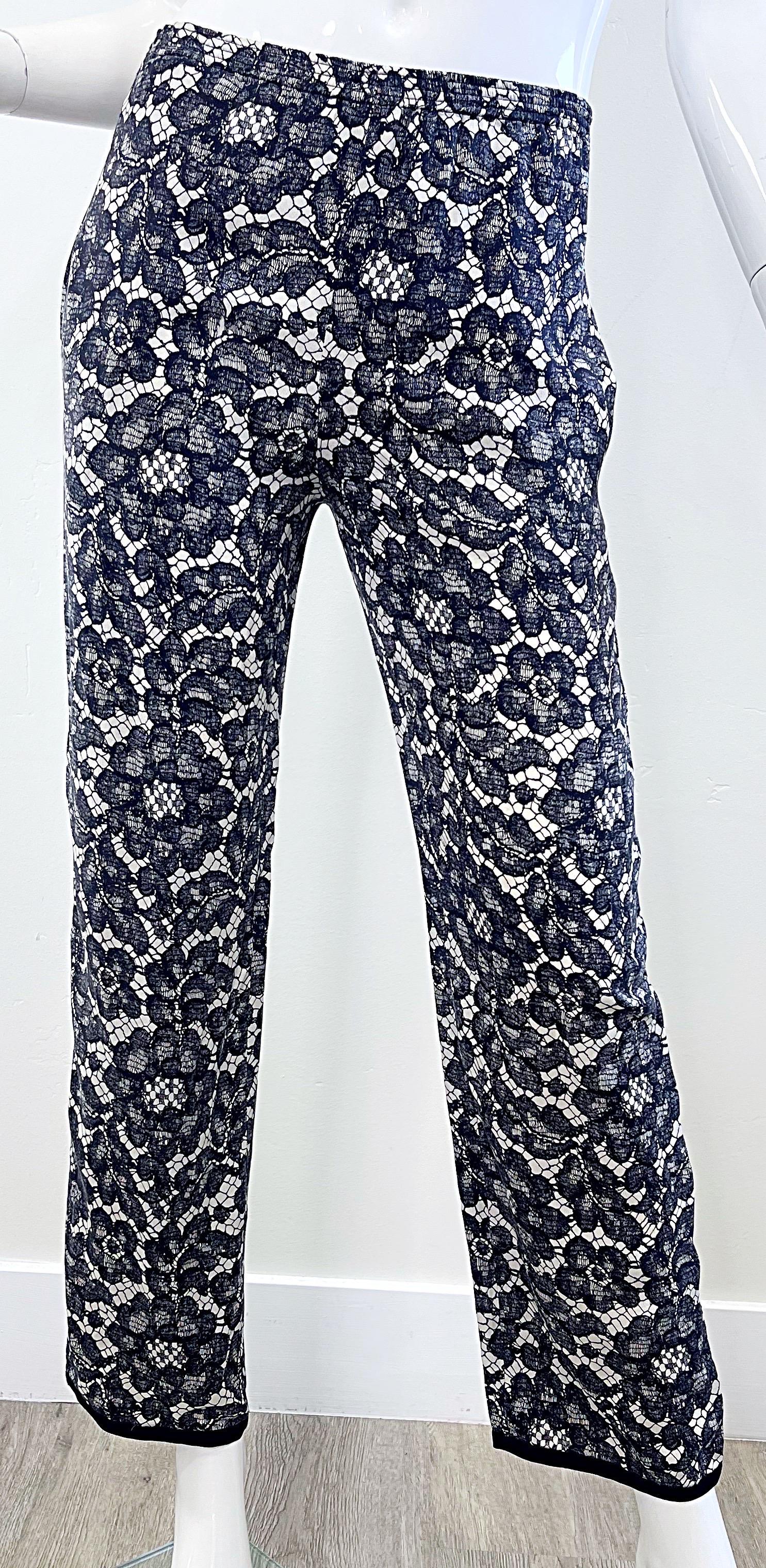 Yves Saint Laurent Fall 1984 Trompe l’oeil Black and White Lace Print Silk Pants For Sale 13