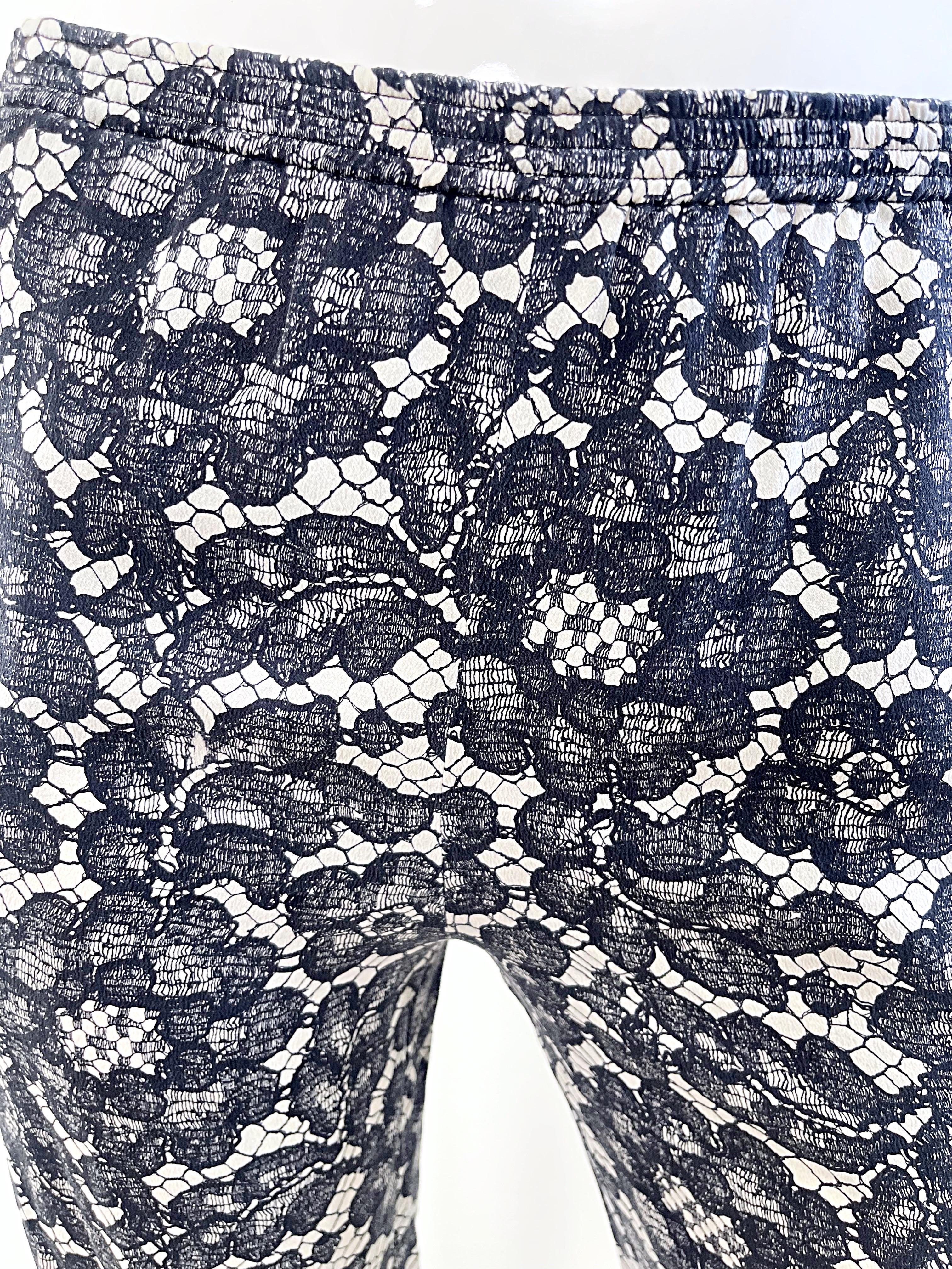 Yves Saint Laurent Fall 1984 Trompe l’oeil Black and White Lace Print Silk Pants For Sale 4