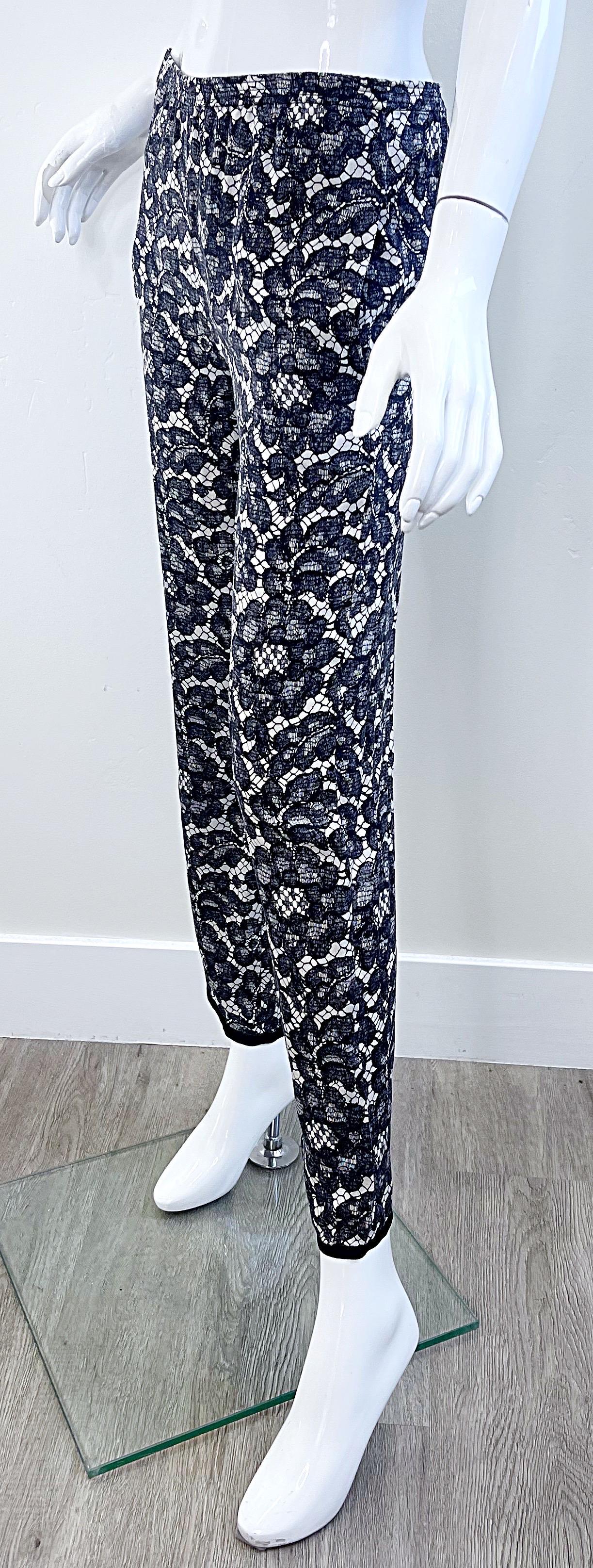 Yves Saint Laurent Fall 1984 Trompe l’oeil Black and White Lace Print Silk Pants For Sale 5