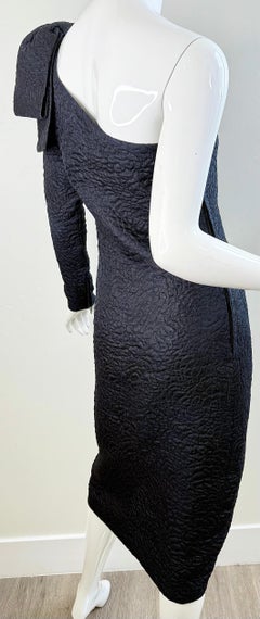 Yves Saint Laurent Fall 1988 Black One-Shoulder Textured Bow Dress Vintage YSL