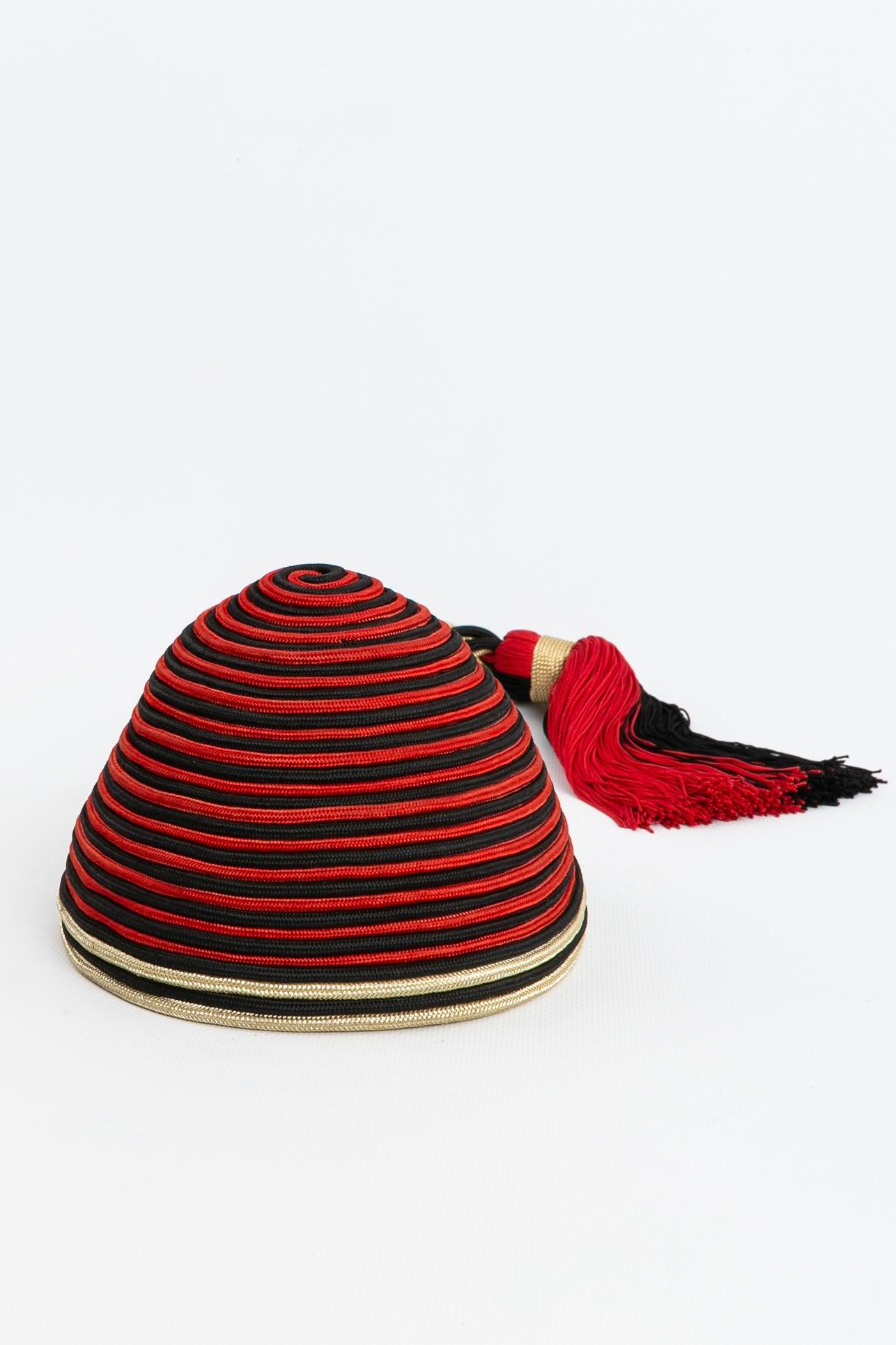 Yves Saint Laurent Fashion Show Hat in Red, Black and Gold Trimmings For Sale 2