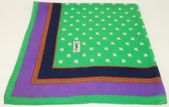 Yves Saint Laurent Fine Cotton Scarf With Green Geometric Pattern, 1970's