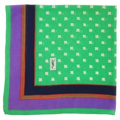 Vintage Yves Saint Laurent Fine Cotton Scarf With Green Geometric Pattern, 1970's