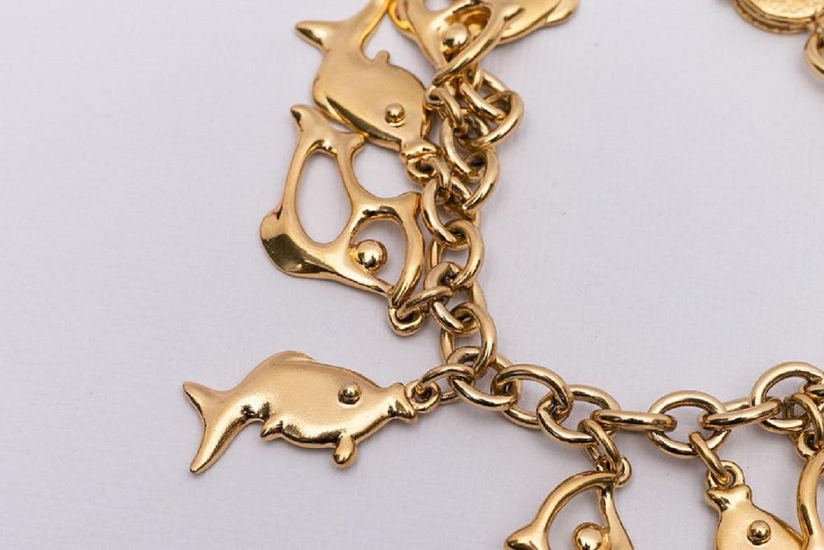 Yves Saint Laurent Fishes Bracelet in Gilted Metal For Sale 1