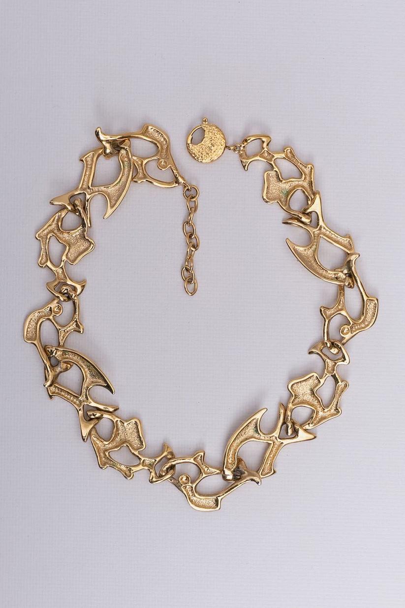Women's Yves Saint Laurent Fishes Gilted Metal Necklace For Sale
