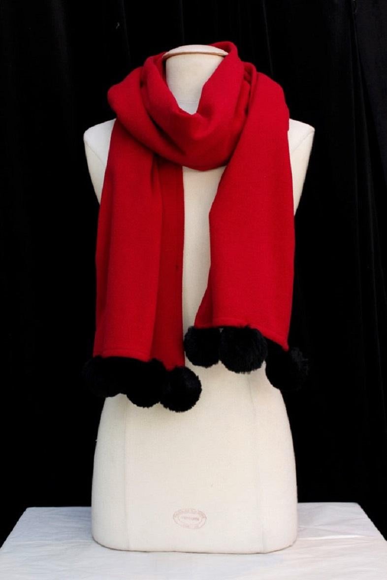 Red Yves Saint Laurent Fleece Scarf Adorned with Fur Tassels For Sale