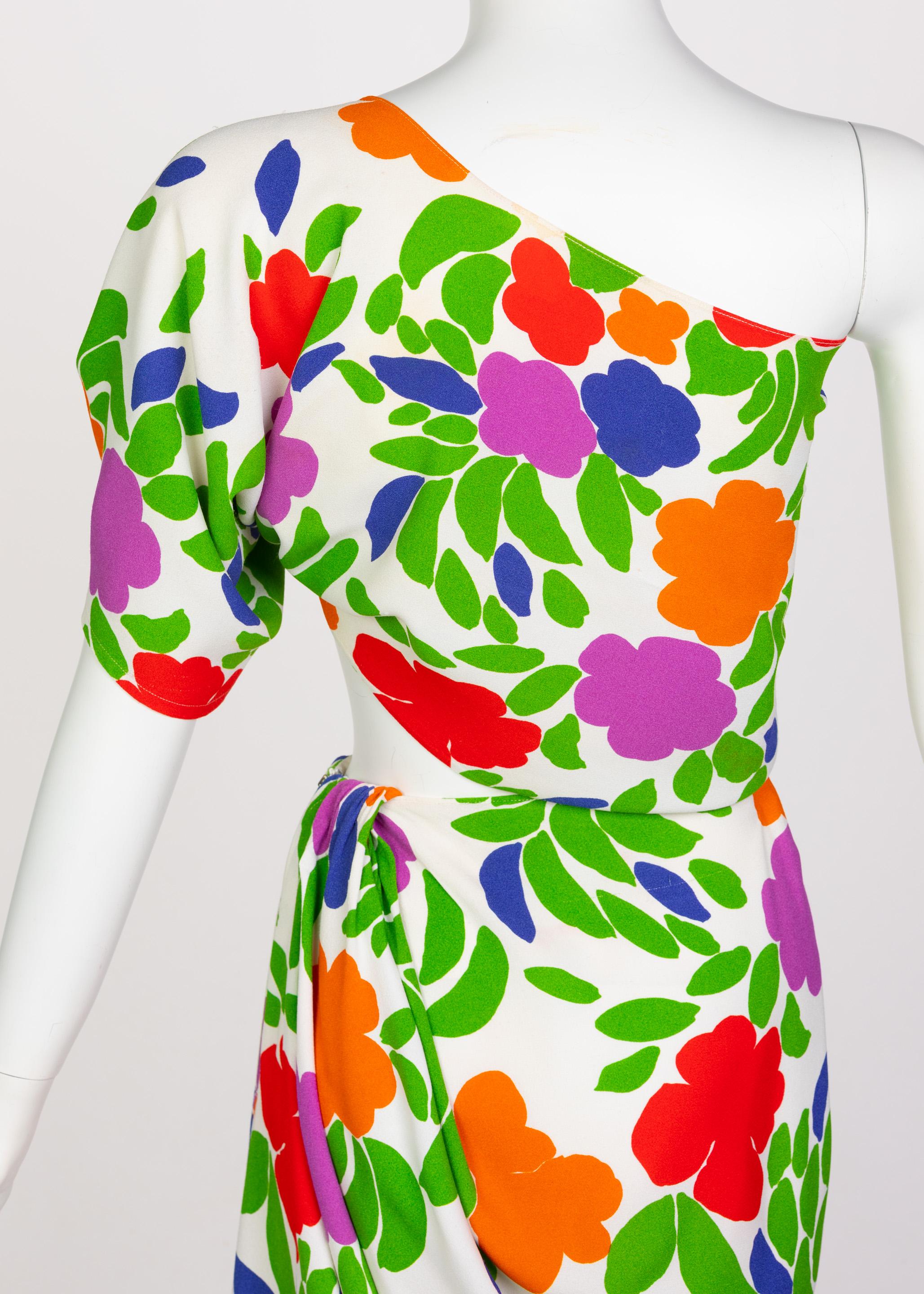 Yves Saint Laurent Floral Draped One Shoulder Top Skirt Ensemble YSL, 1970s 5