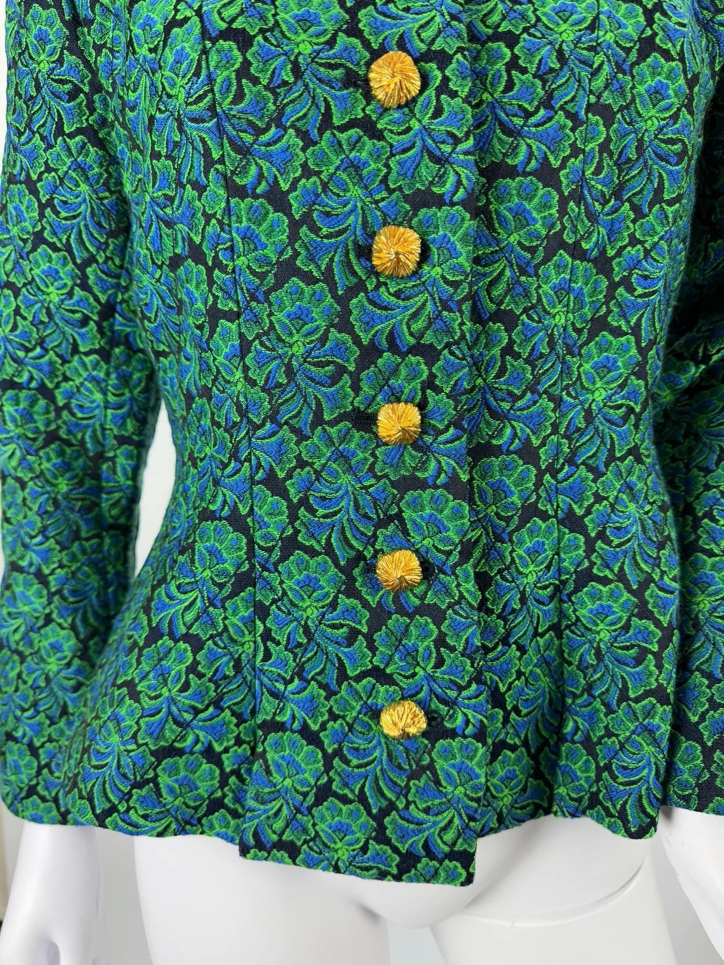 Blue Yves Saint Laurent Floral Jacquard Jacket, c. Late 1980s