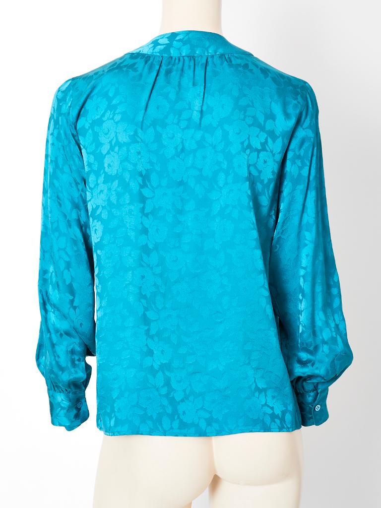 Yves Saint Laurent Floral Jacquard Lavaliere Blouse In Good Condition In New York, NY