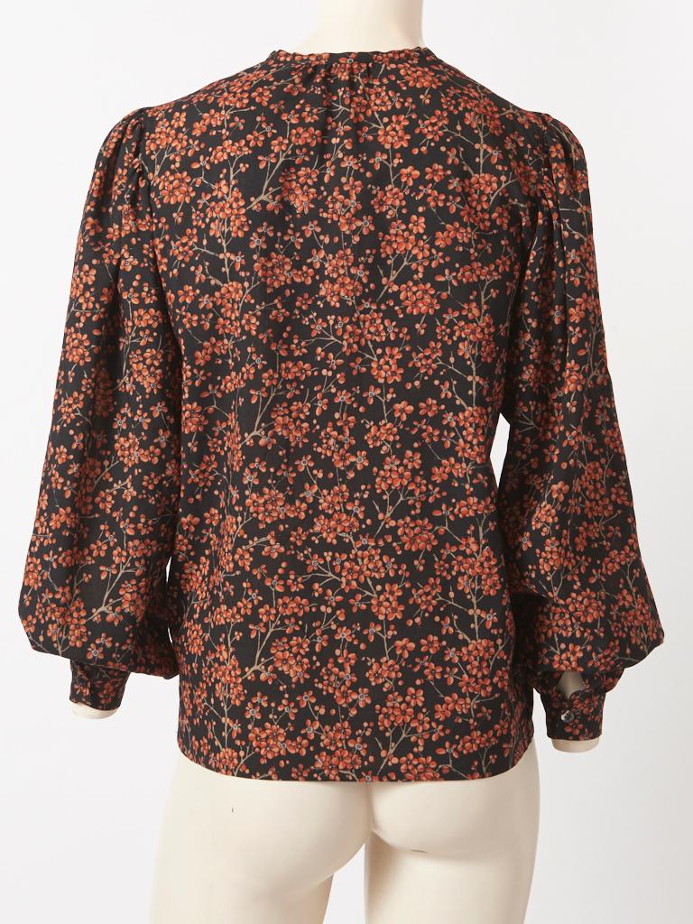 Yves Saint Laurent Floral Pattern Peasant Blouse In Good Condition In New York, NY