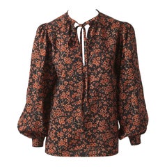 Vintage Yves Saint Laurent Floral Pattern Peasant Blouse