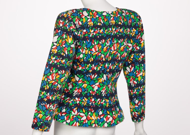 Yves Saint Laurent Floral Peplum Jacket Top, 1990s In Excellent Condition For Sale In Boca Raton, FL