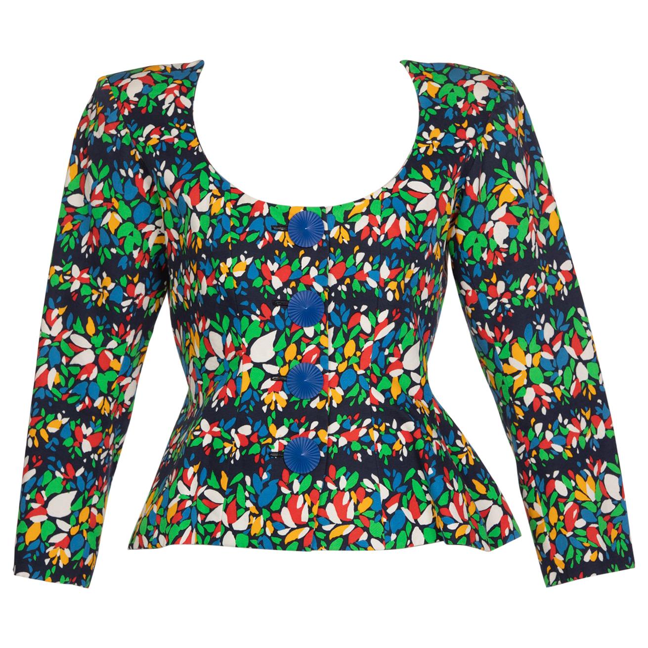 Yves Saint Laurent Chaqueta Peplum Floral Top, Años 90 en venta