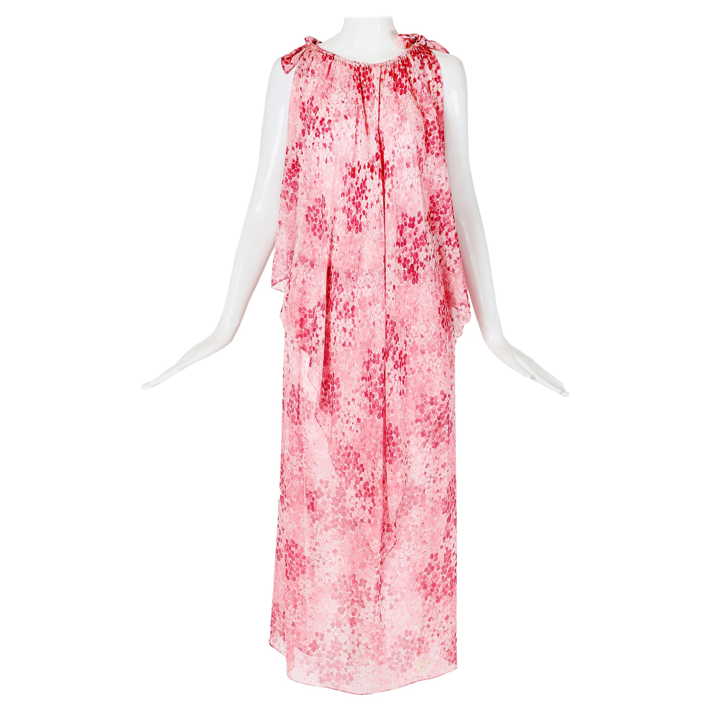 Yves Saint Laurent Floral Print Chiffon Layered Sleeveless Tunic-Style Dress